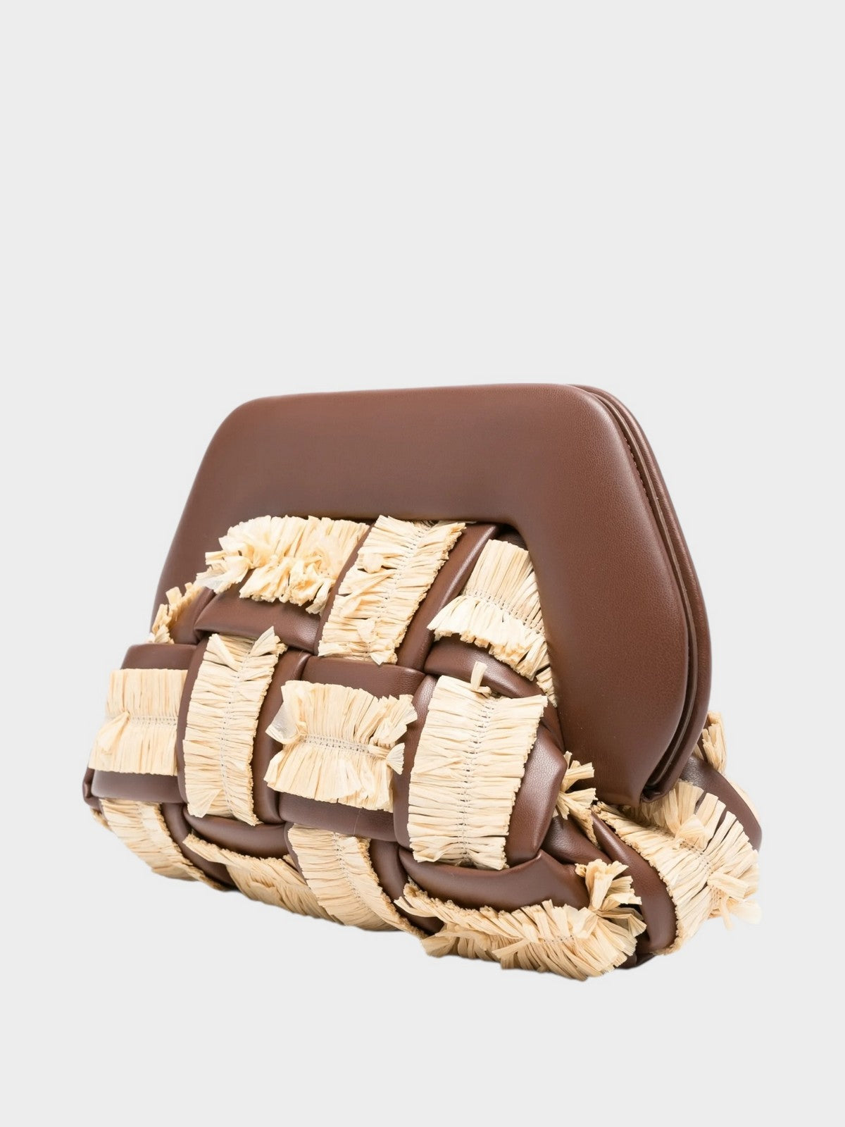 THEMOIRè Bios Medium rafia vegan fabric bag beige brown eco-friendly design