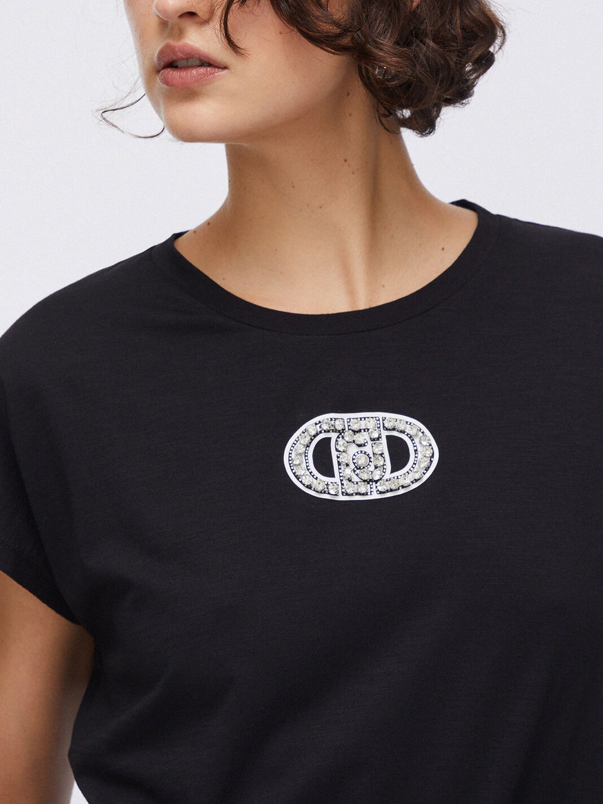 LIU JO SPORT T-shirt Donna TA6164JS870 P9298 Nero/logo strass