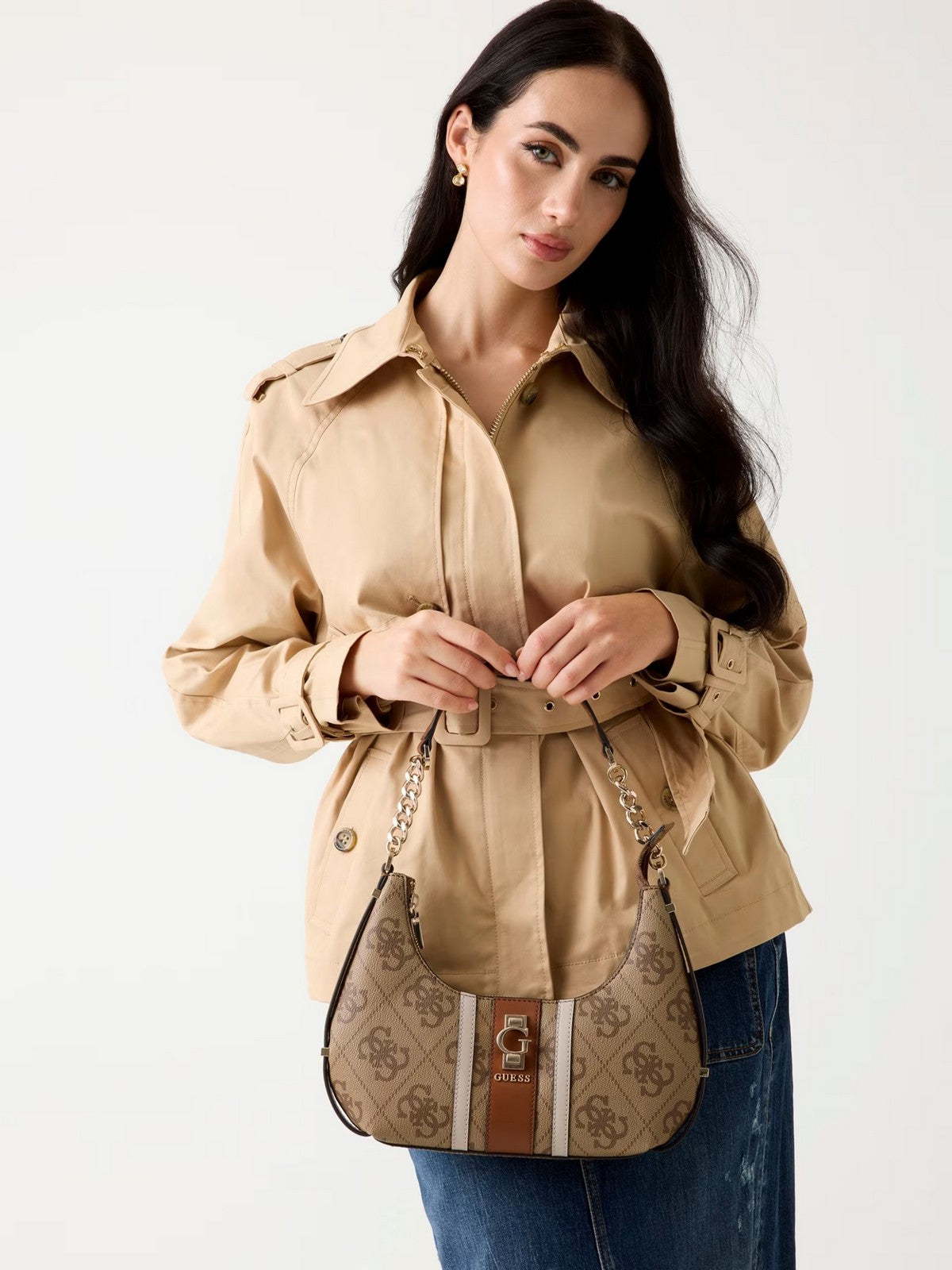 GUESS Borsa Donna ERENIA TOP ZIP SHOULDER BAG HWSO78 38180 LTL LATTE LOGO