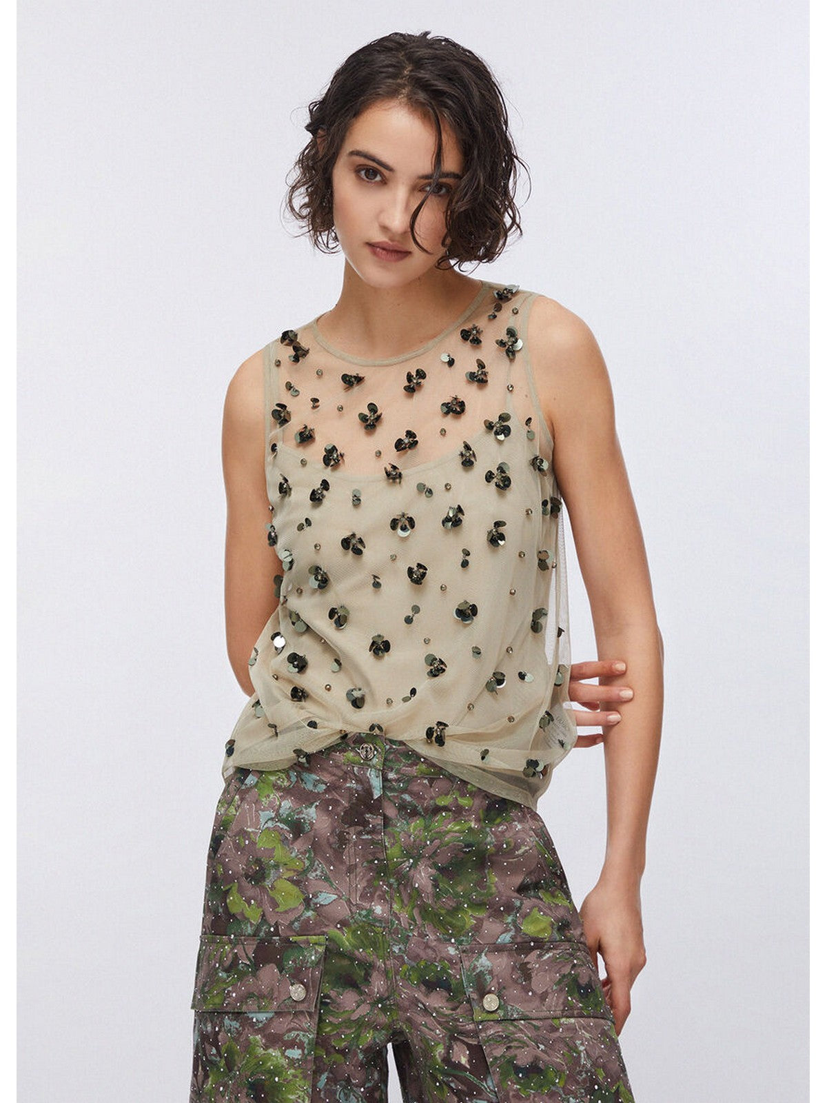 LIU JO WHITE Top Donna WA6310J3860 P9240 Dk.olive embroiderie