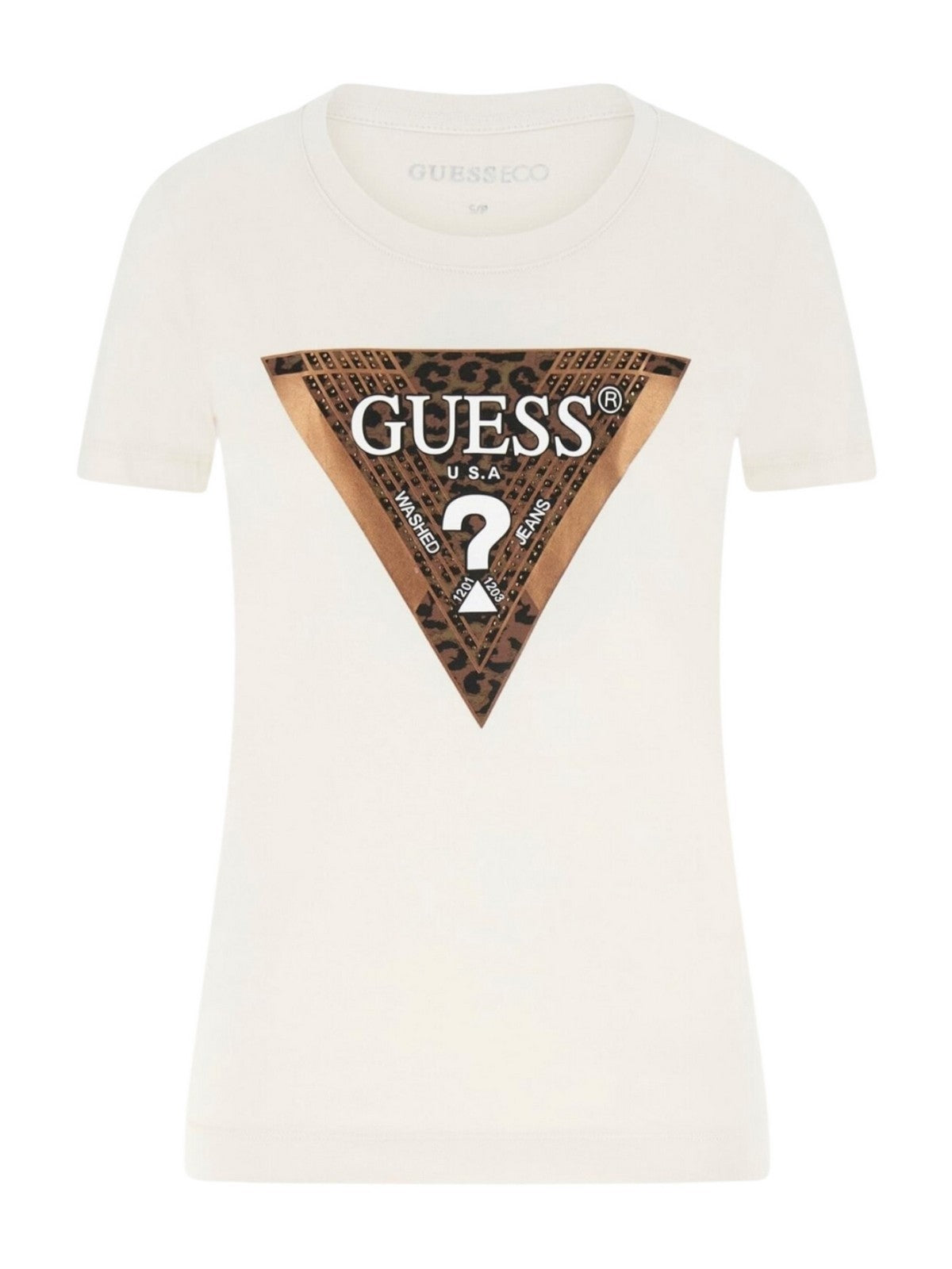 GUESS T-shirt Donna SS CN LEO TRIANGLE TEE W5BI28 J1314 G012 CREAM WHITE