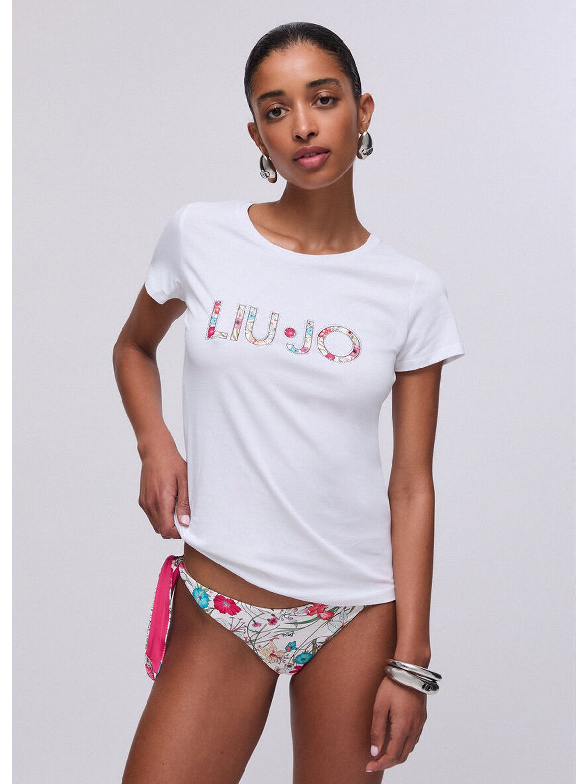 LIU JO BEACHWEAR T-shirt Donna VA6169JS003 Q9136 Bianco/flowers gioboutiqueweb