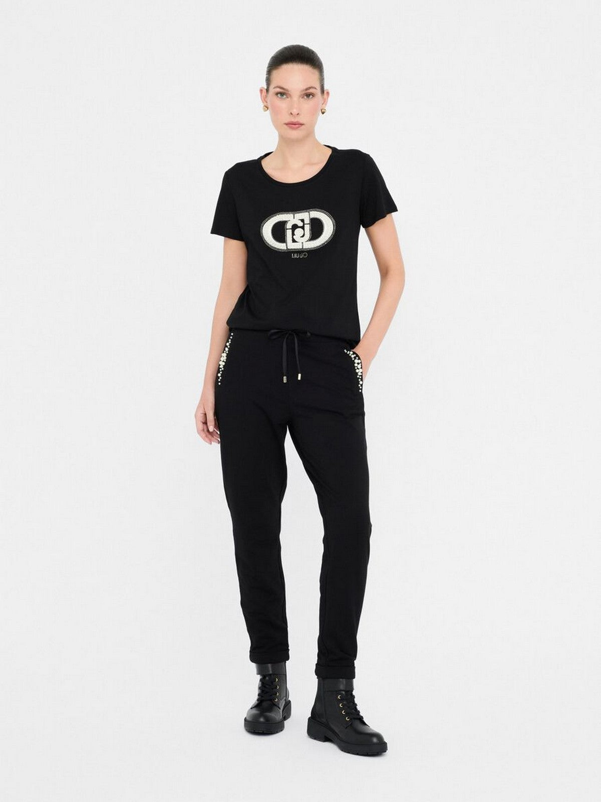 LIU JO SPORT T-shirt Donna TF5280JS923 N9785 Nero/monogram pearl