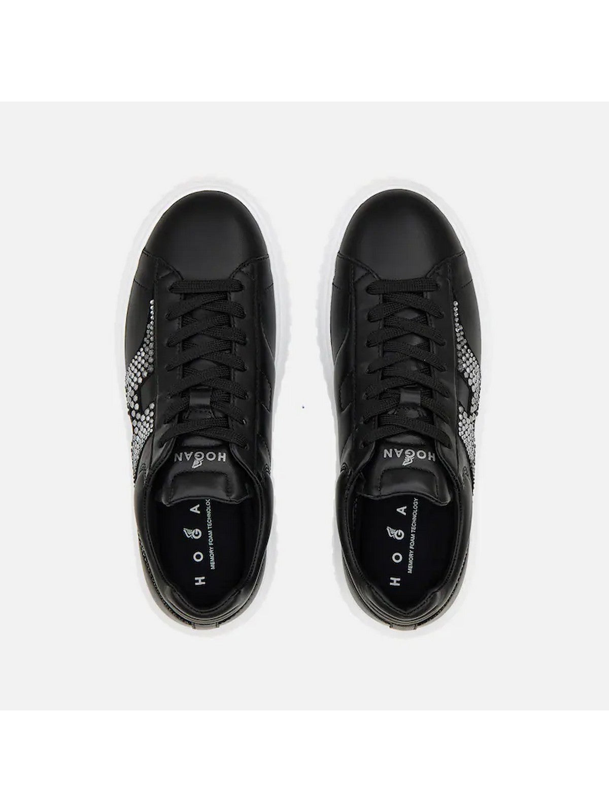 HOGAN Sneaker Donna H-STRIPES ALLACCIATO H STRASS HXW6450FO60U48B999 Nero gioboutiqueweb