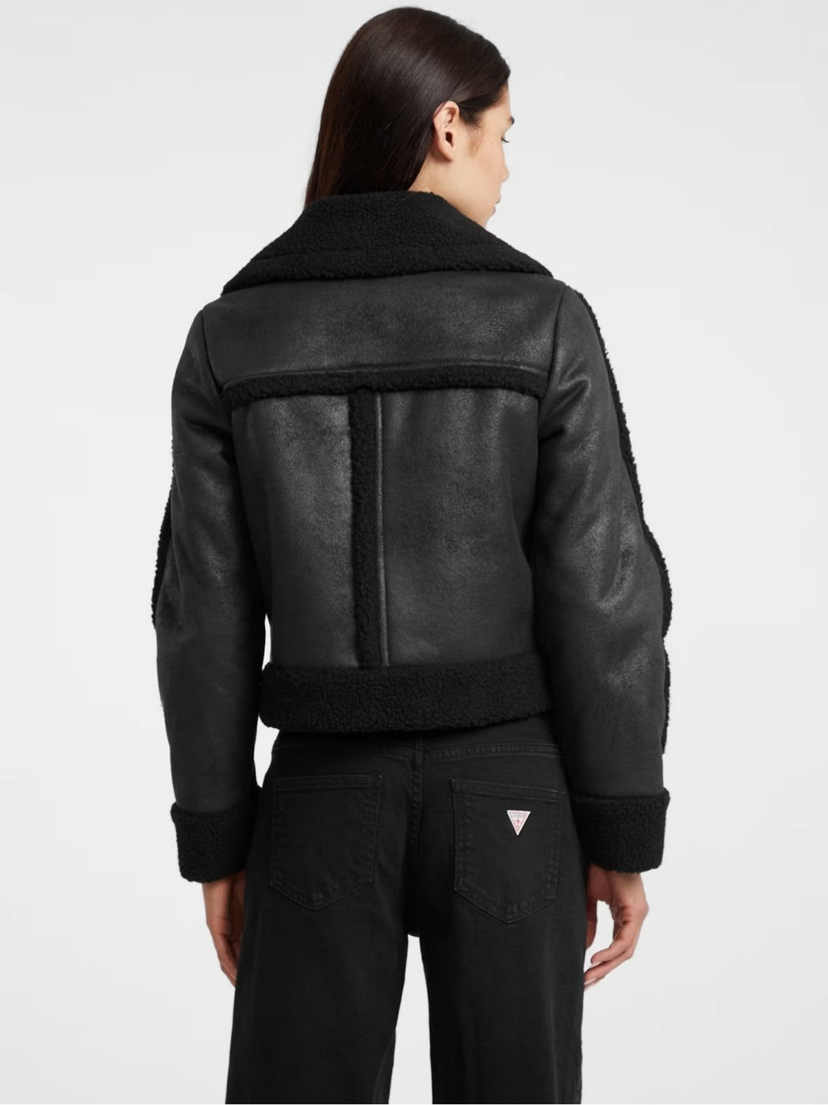 GUESS Giubbino Donna GJ FAUX SHEARLING JKT W5BL13 W1862 JBLK Jet Black A996
