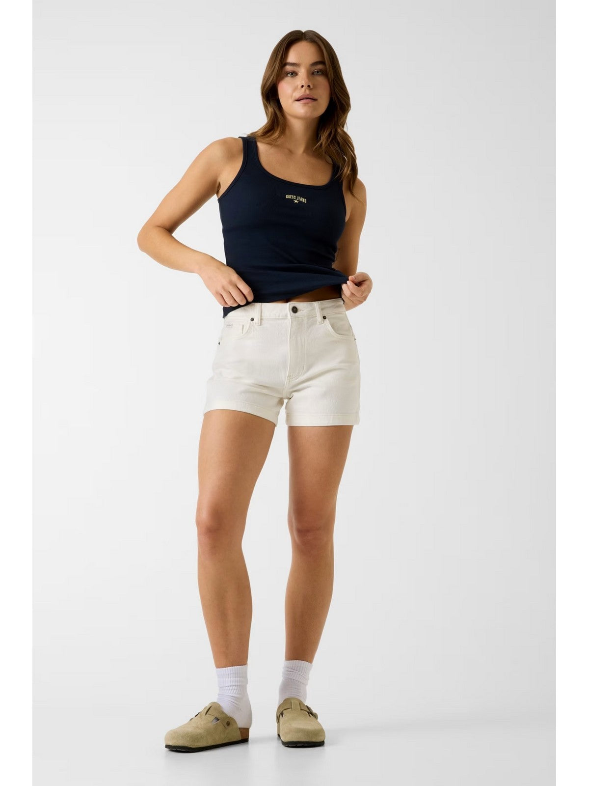 GUESS Pantaloncino Donna GJ HIGHWAIST MOM SHORT W5GD0S D5M62 GJWI GJ NATURAL WHITE