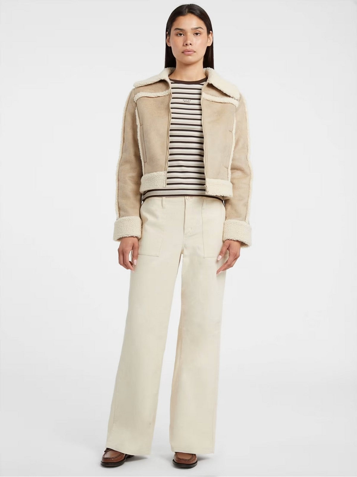 GUESS Giubbino Donna GJ FAUX SHEARLING JKT W5BL13 W1862 A117 SAFARI TAN