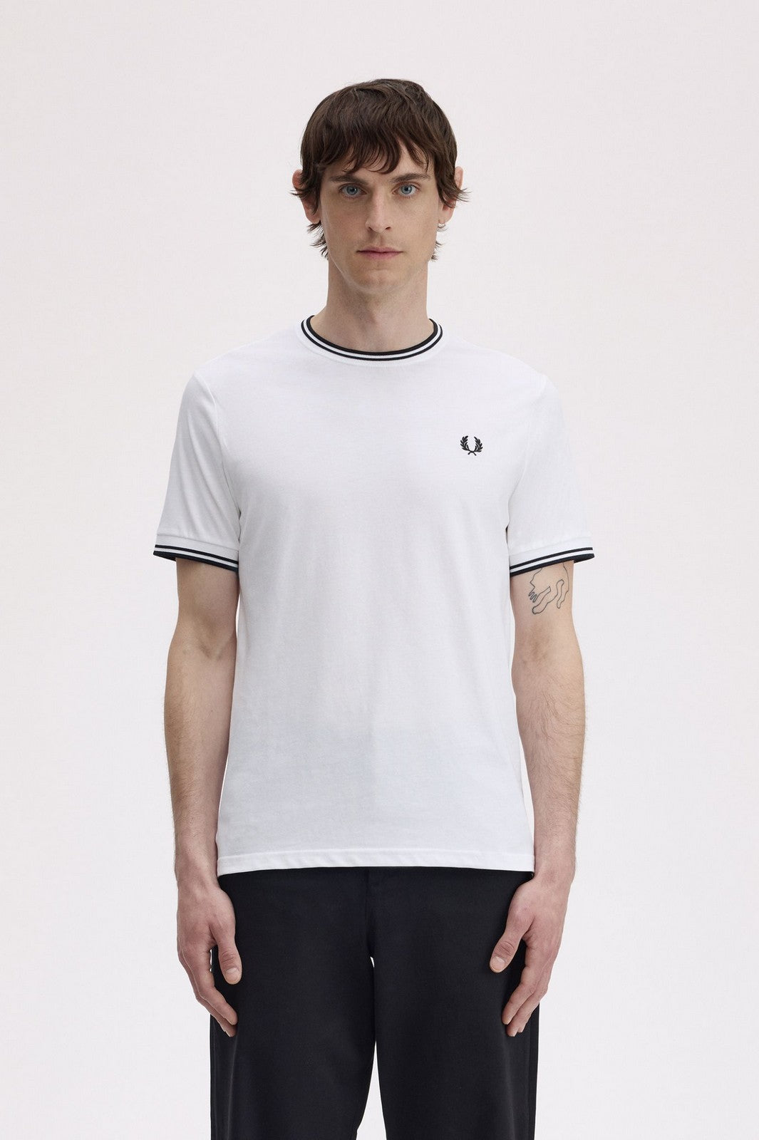 FRED PERRY T-shirt Uomo FP TWIN TIPPED T-SHIRT FP-M1588V-57 100 WHITE
