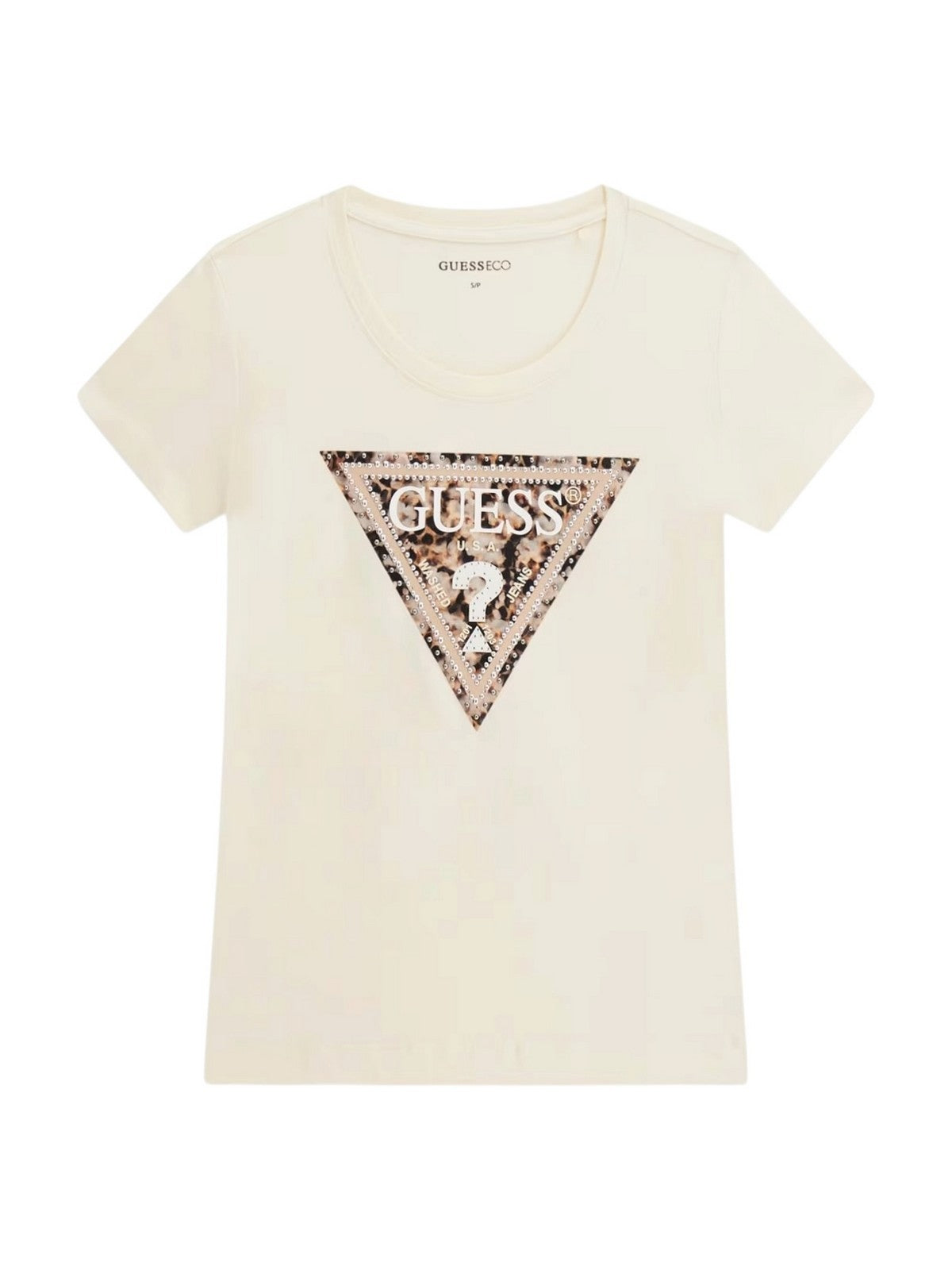 GUESS T-shirt Donna SS CN LEO TRIANGLE TEE W6RI32 J1314 G047 PEARL WHITE