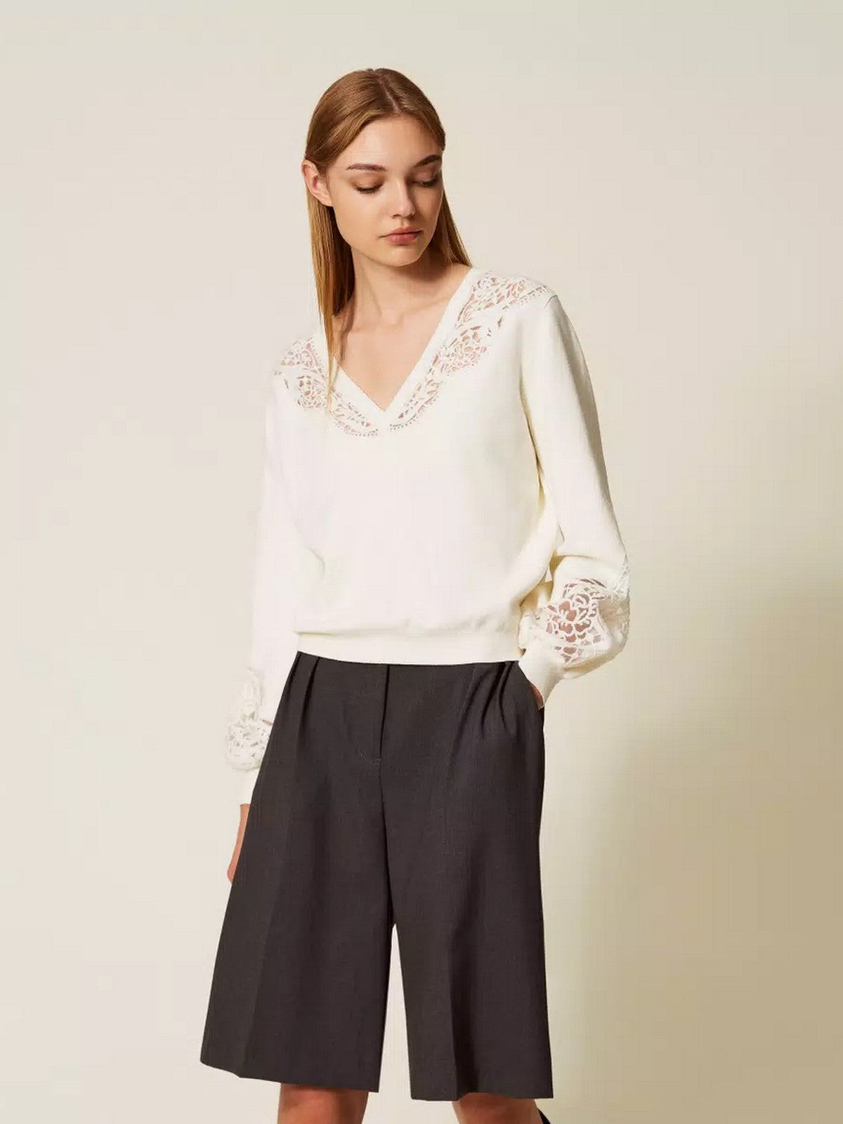 TWINSET Maglione Donna MIX VISCOSE & MESH EMBROIDERED INTARSIA 252TT3440 00282 NEVE