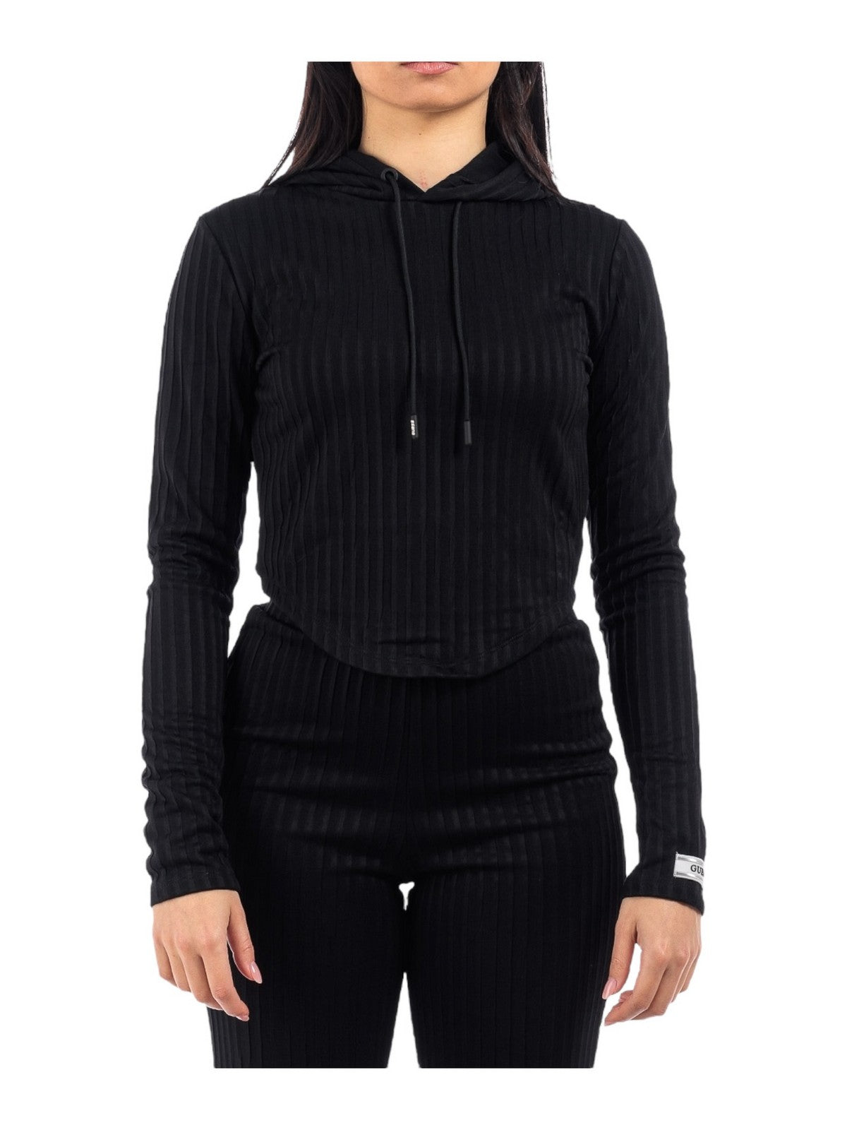 GUESS SPORT Felpa Donna Anneka Hoodie Sweats V4RQ03 KC2U2 JBLK Nero gioboutiqueweb