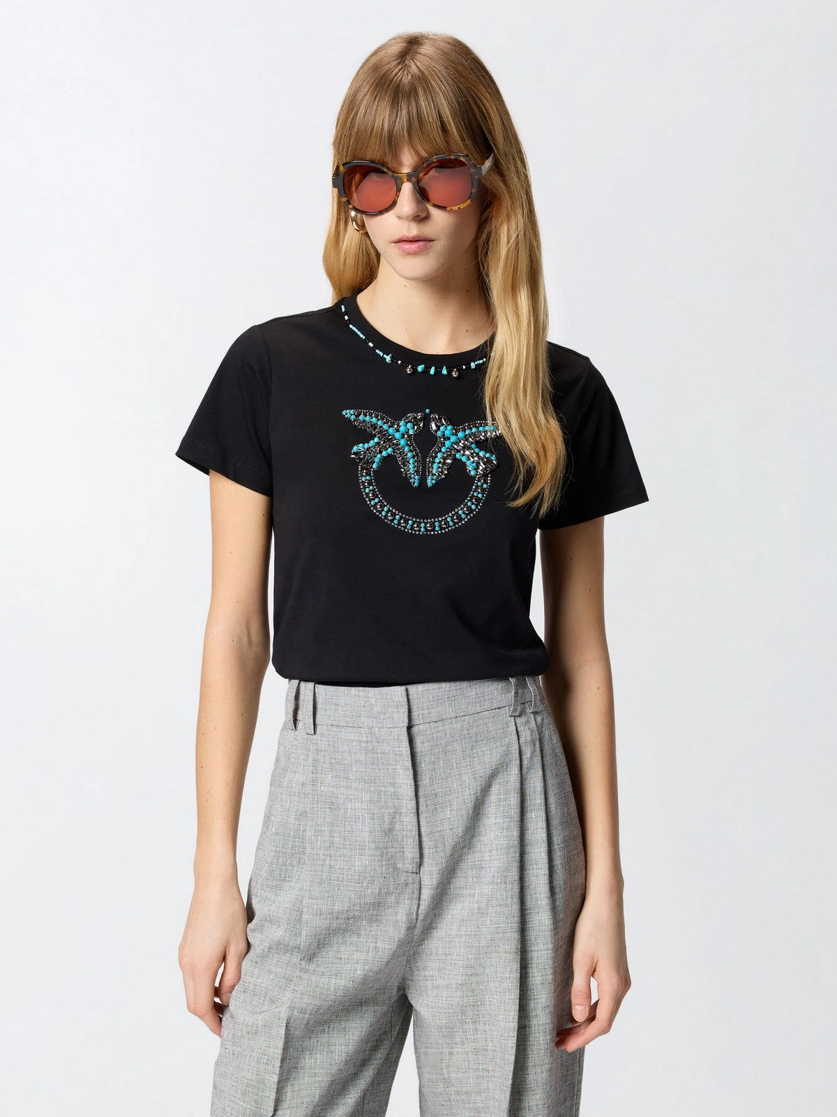 PINKO T-shirt Donna FIDENZA T-SHIRT 107094-A3C7 ZE2 NERO/AZZURRO