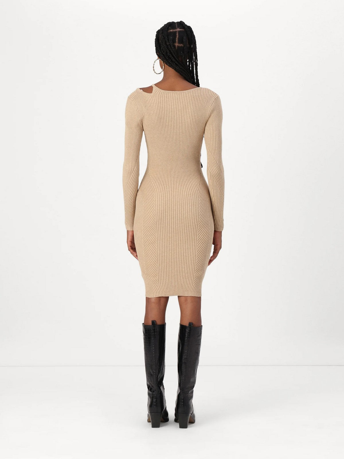 GUESS Abito Donna VANESSA LS CUT-OUT DRESS SWTR W4BK24 Z3I22 H10X Beige gioboutiqueweb