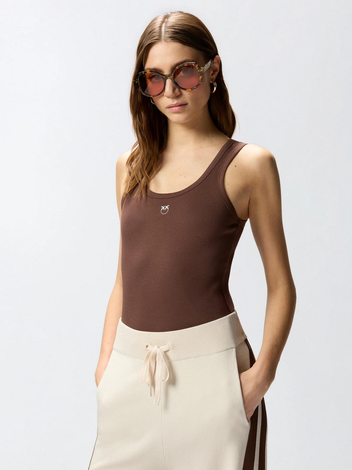 PINKO Canotta Donna CALCOLATORE CANOTTIERA 100807-A338 L78 MARRONE TERRA X PIANTE