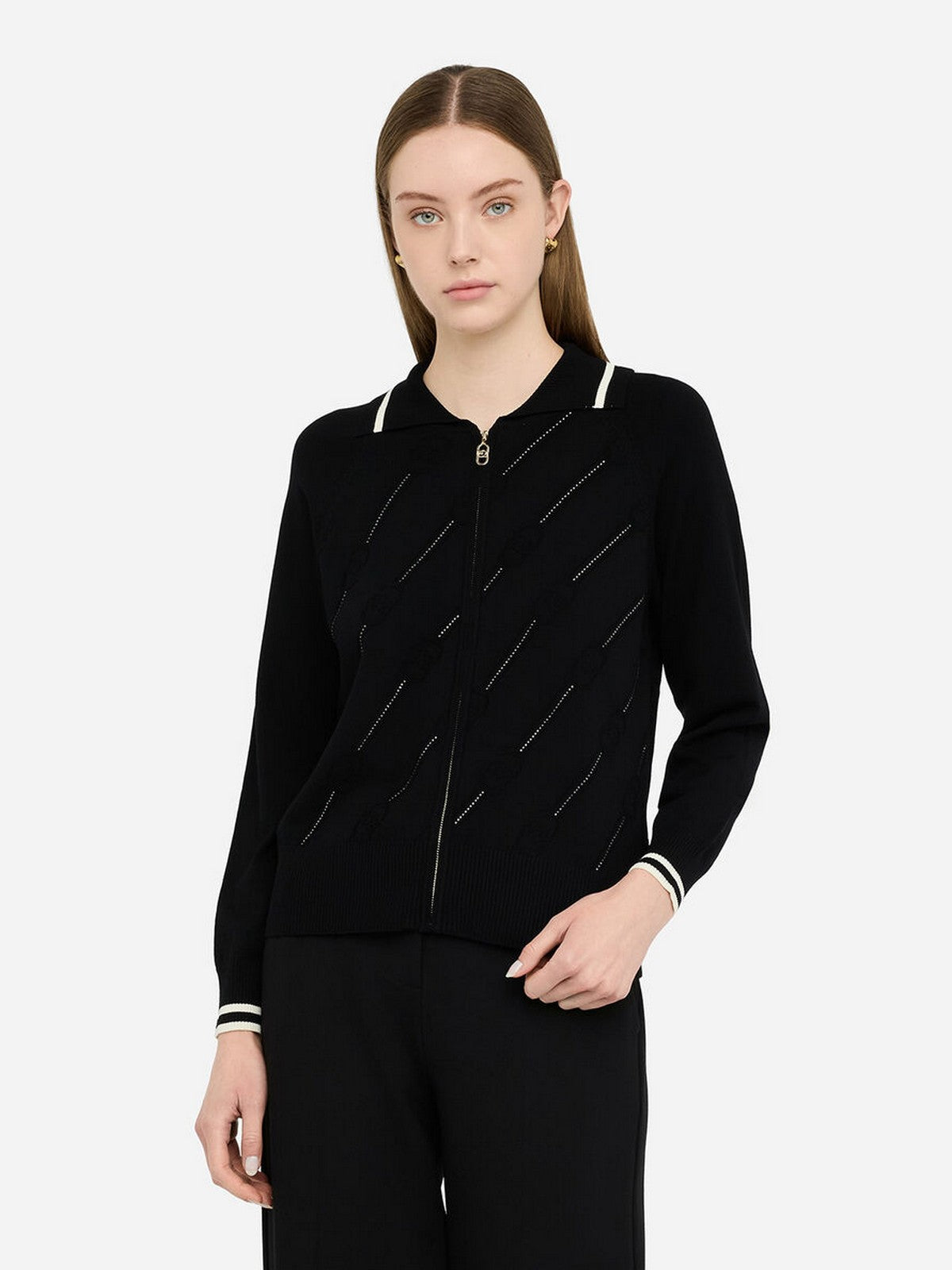 LIU JO SPORT Cardigan Donna TF5032MS63L 03N66 Nero/bianco latte