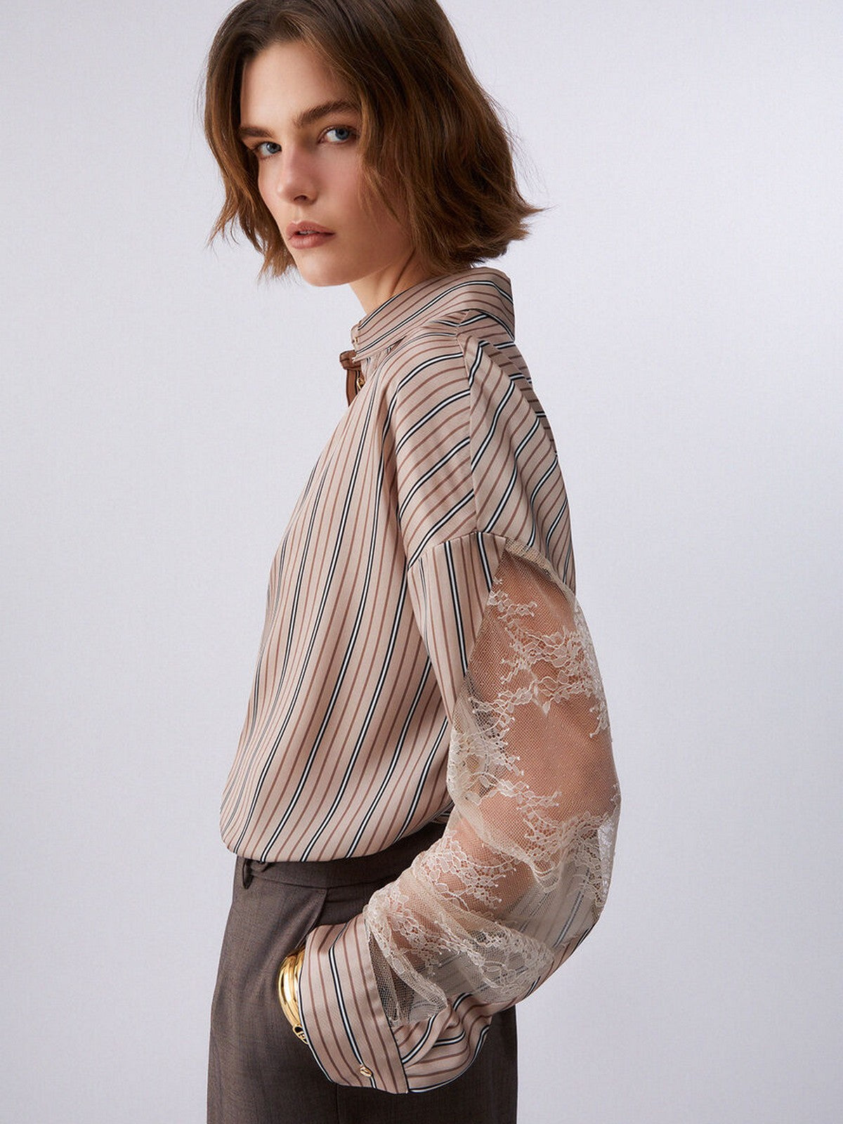 LIU JO BLACK Camicia Donna CA6119TS555 P9577 Marrone mix stripe