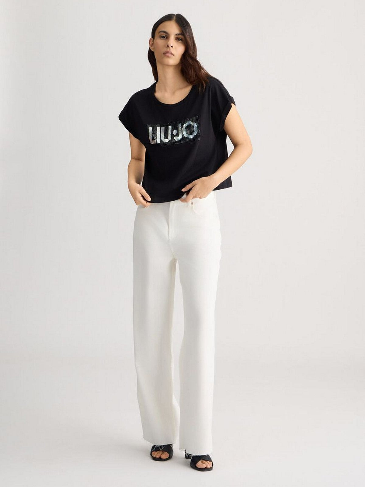 LIU JO BEACHWEAR T-shirt Donna VA5151JS923 N9241 Nero/strass bicolor gioboutiqueweb