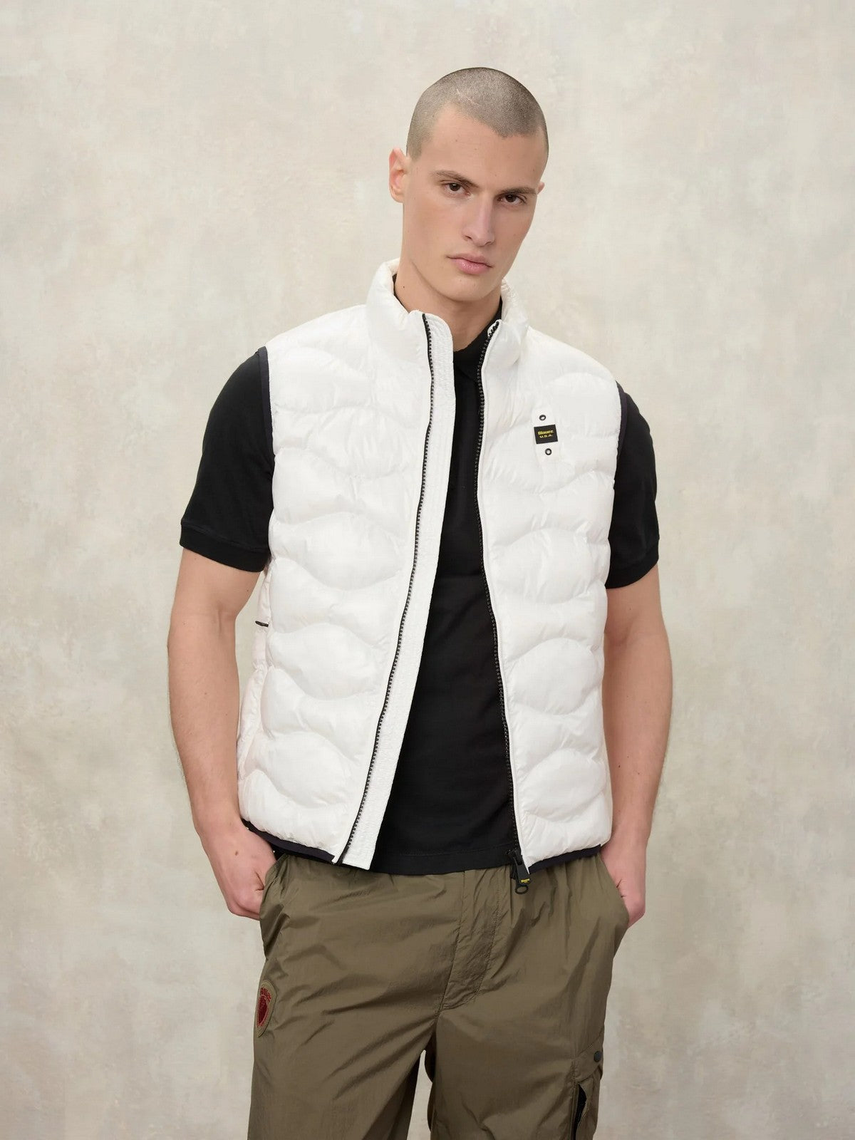 BLAUER Gilet Uomo DANNY 26SBLUX02184 005958 100GG BIANCO OTTICO int. GRIGIO NEBBIA