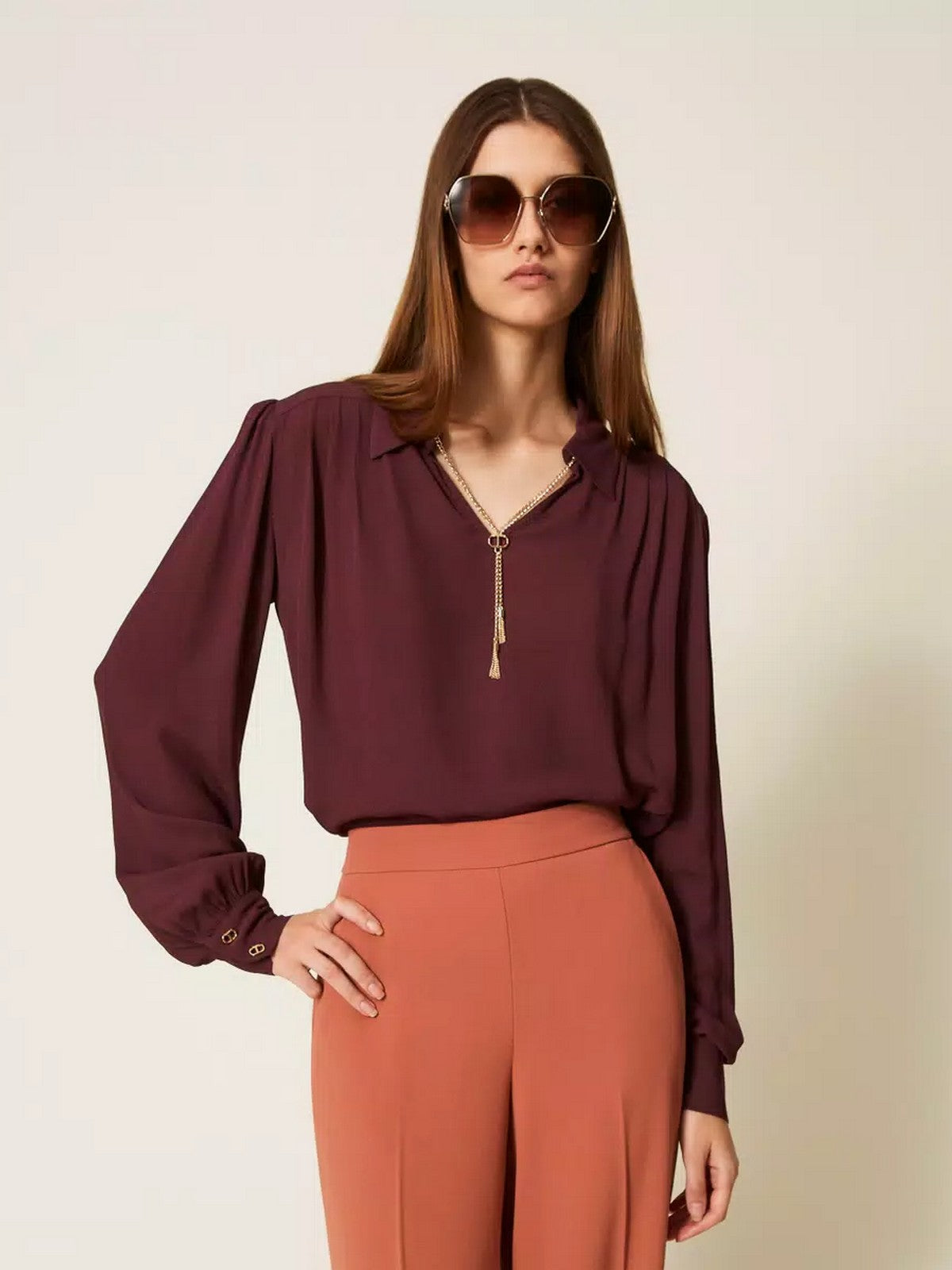 TWINSET Blusa Donna CREPE DE CHINE WITH METAL DETAILS 252TP2291 05609 WINETASTING