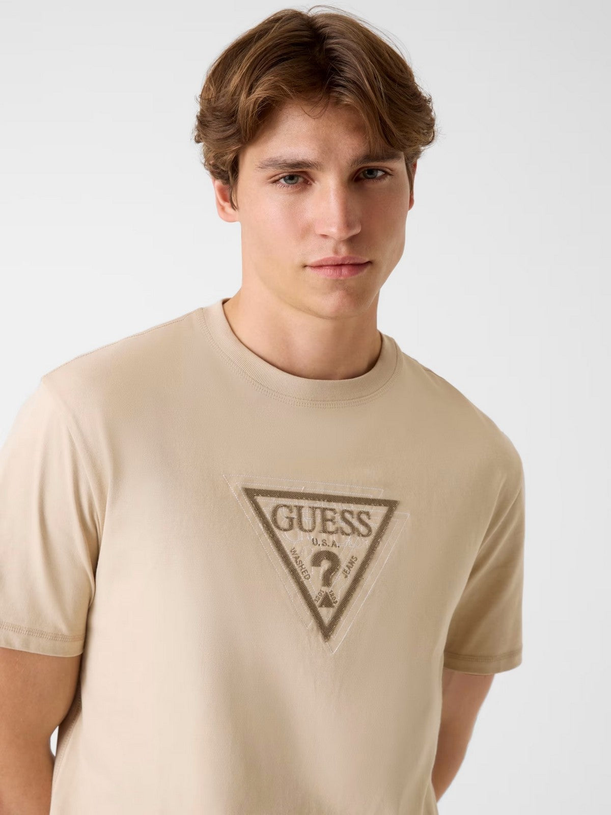 GUESS T-shirt Uomo SS CN TERRY LOGO TEE M6RI23 K8FQ4 G1DR NEUTRAL SAND