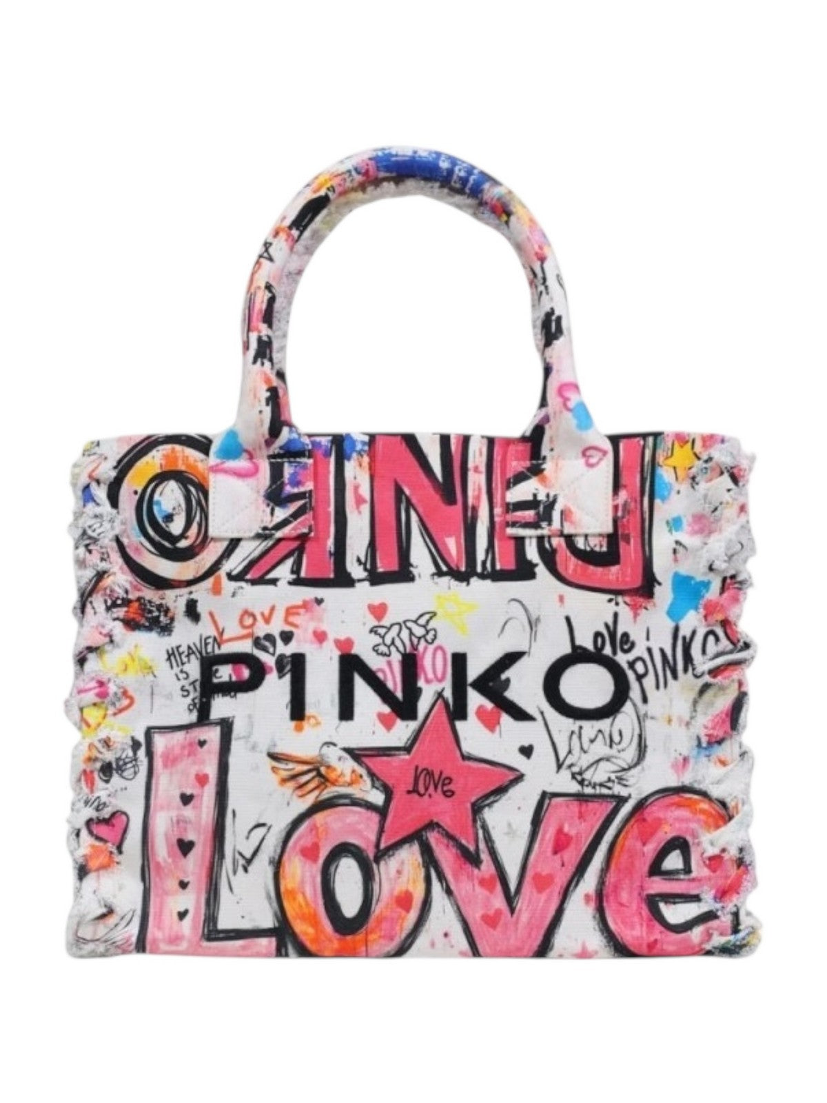 PINKO Borsa Donna BEACH SHOPPER CANVAS STAMPA GR 106673-A3B6 ZW0Q BIANCO/MULTICOLOR-ANTIQUE GOLD