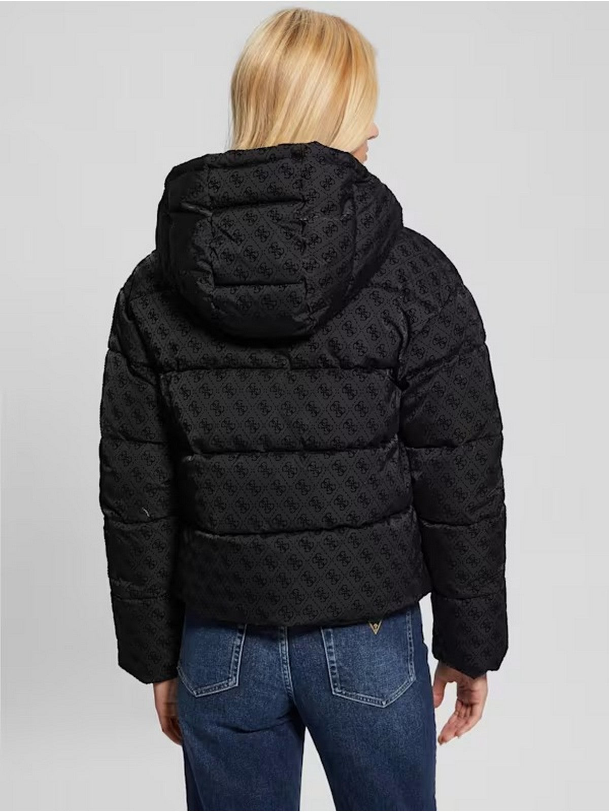 GUESS Piumino Donna DAISY PUFFER LOGO FLOCK W4BL36 WGJZ0 FJ55 Nero gioboutiqueweb