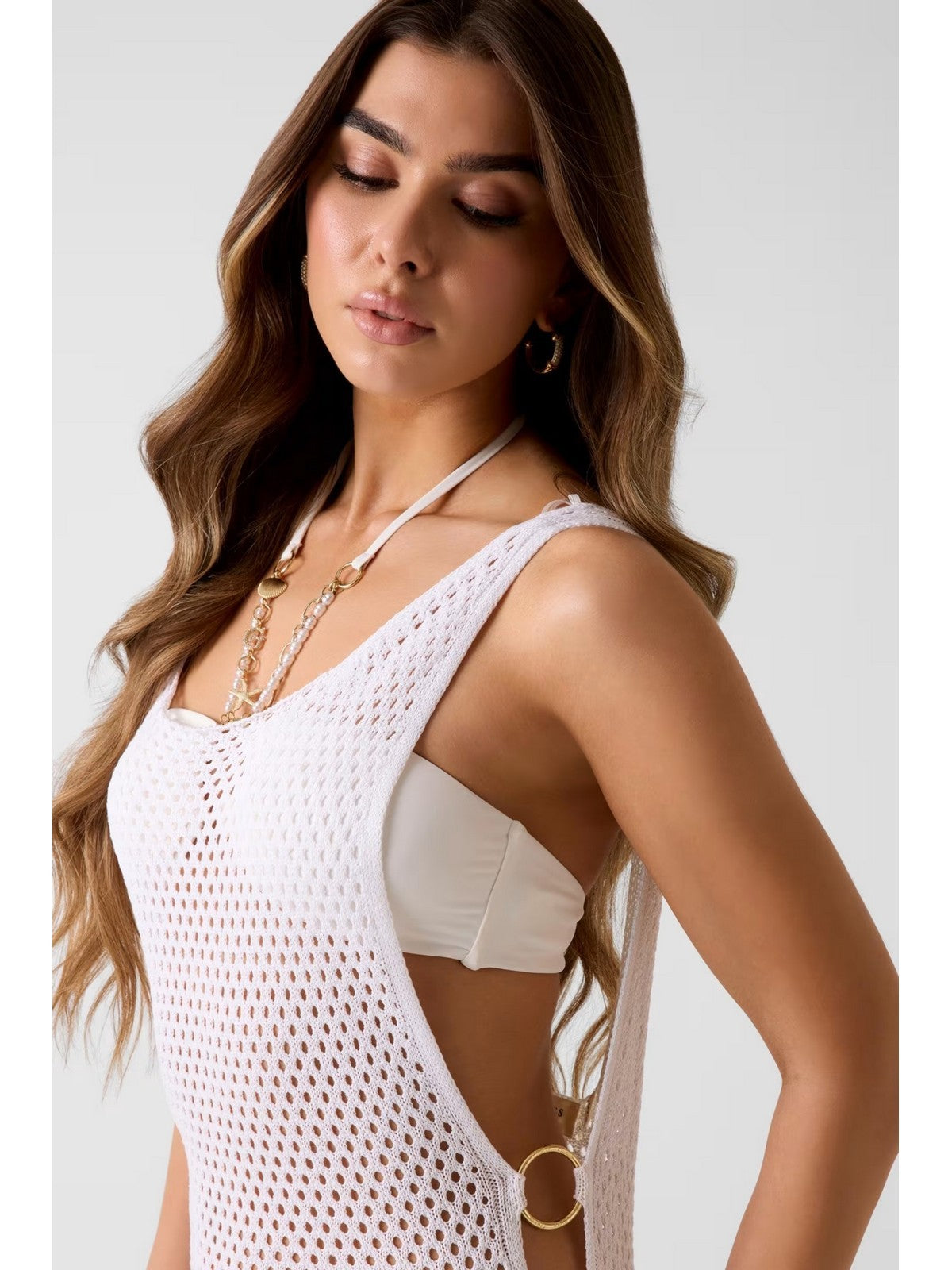 GUESS BEACHWEAR Abito Donna LUNA SLEEVELESS SHORT DRESS E6GK09 Z5632 G1CR PALE PEARL