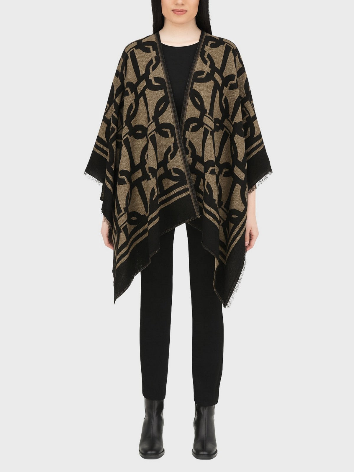 TWINSET Mantella Donna CHAINED OVAL T JACQUARD PONCHO 252TA4370 00006 Nero