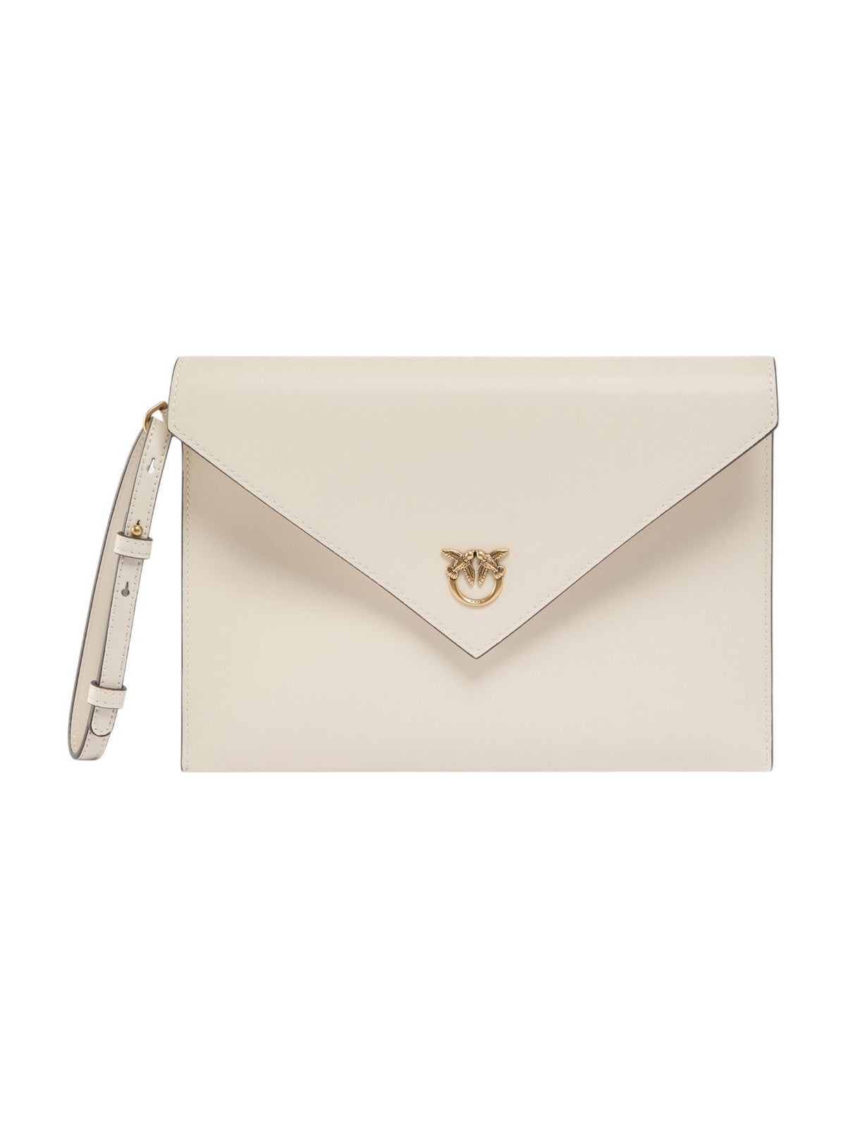 PINKO Pochette Donna FLAT PURSE HANDLE 104820-A0F1 Z14Q BIANCO SETA-ANTIQUE GOLD