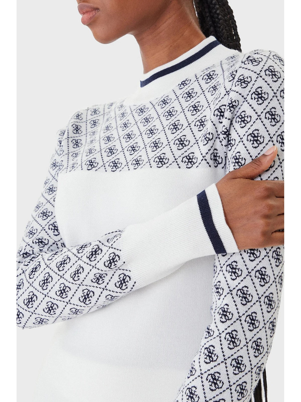 GUESS Maglione Donna LS MOCK NECK AUBREY 4G SWTR W5BR24 Z3JD2 F0YU 4G CREAM AND BLUE