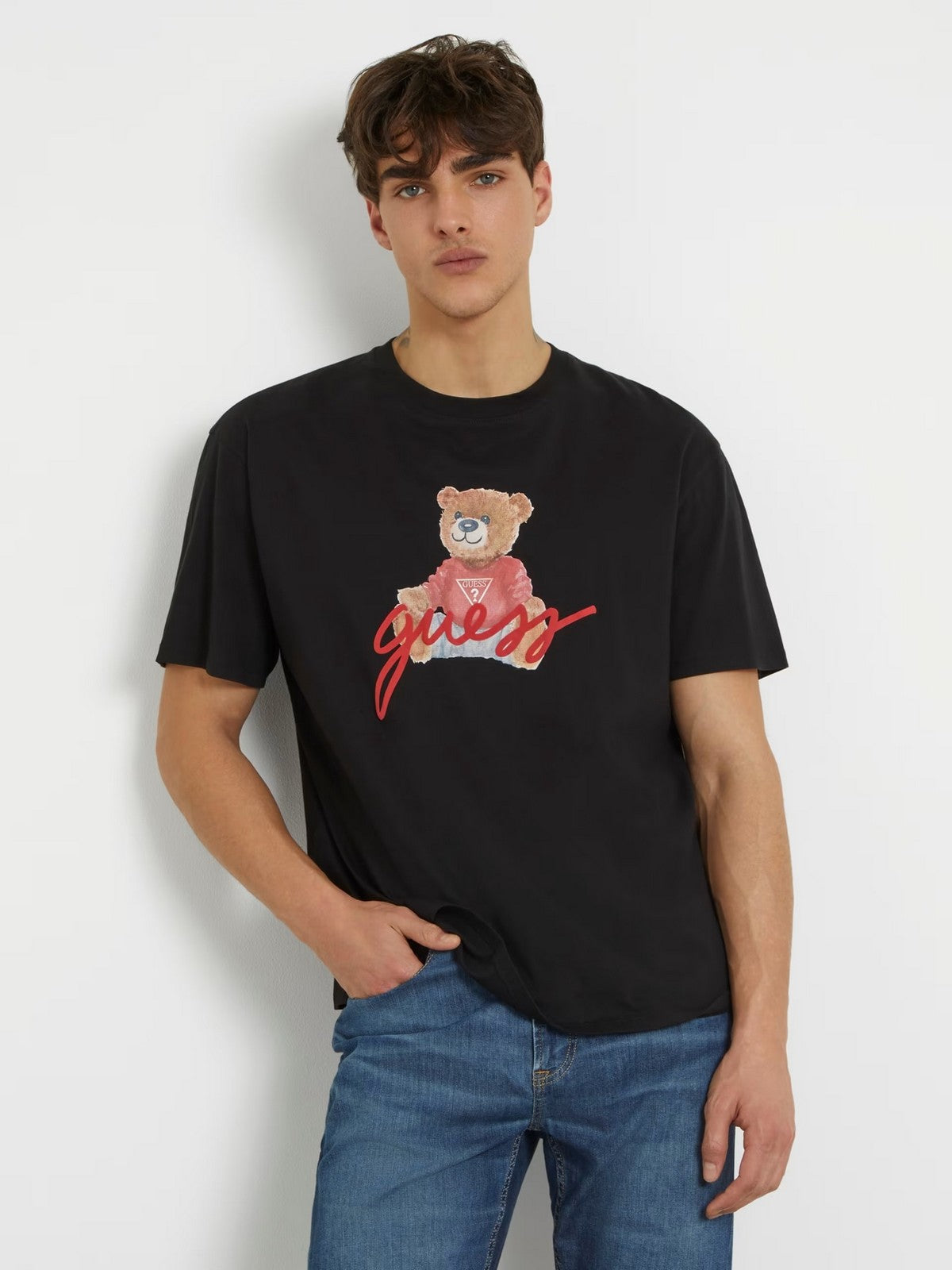 GUESS T-Shirt e Polo Uomo SS BSC GUESS BEAR TE M4RI81 K9RM1 JBLK Nero gioboutiqueweb
