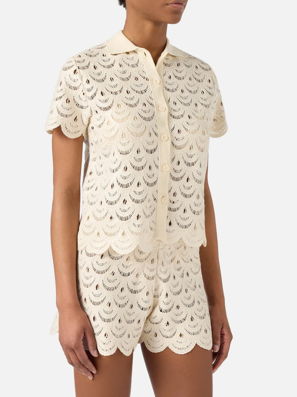 MC2 SAINT BARTH Polo Donna MONET 01719L CROCHET SHELL PAILLETTES 10