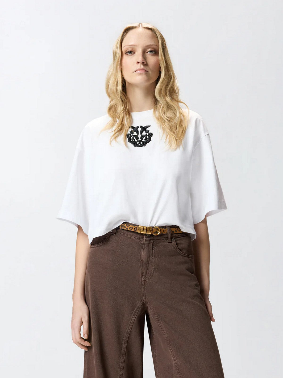 PINKO T-shirt Donna BORGHETTO T-SHIRT JERSEY LOGO 106814-A3AM Z04 BIANCO BRILL.