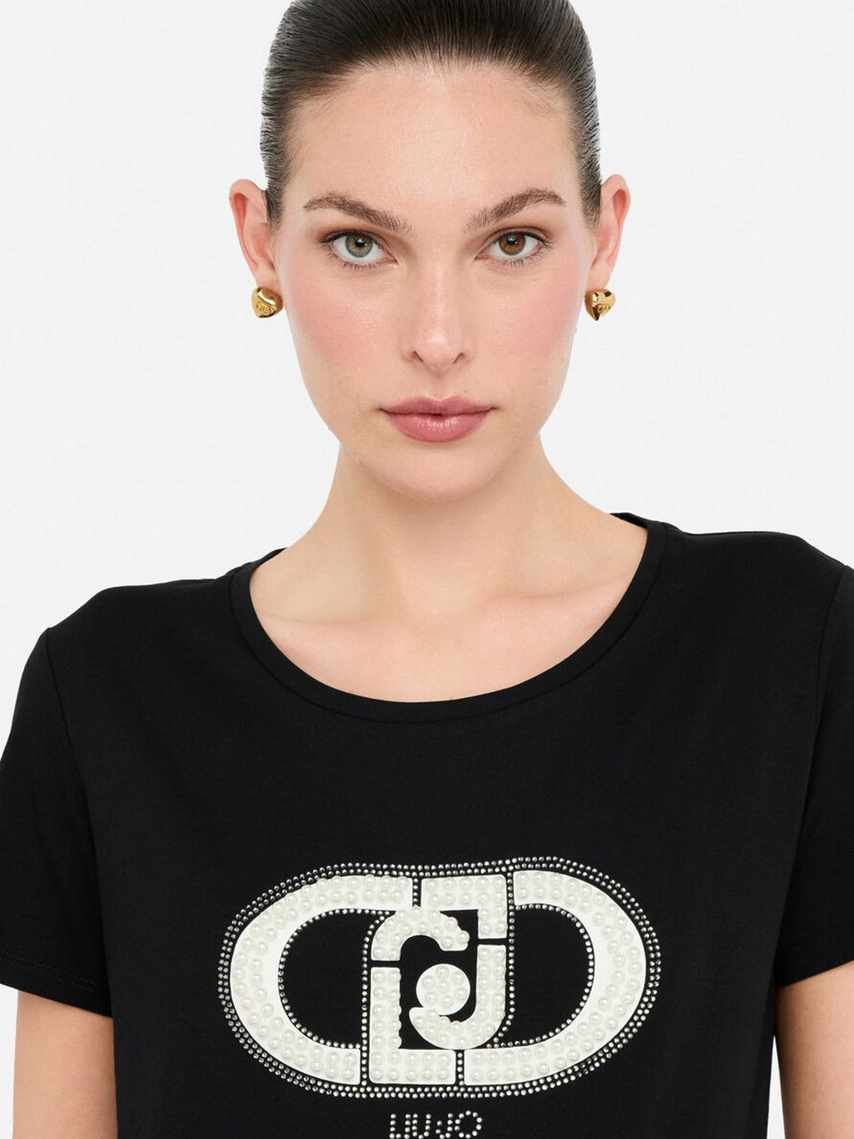 LIU JO SPORT T-shirt Donna TF5280JS923 N9785 Nero/monogram pearl