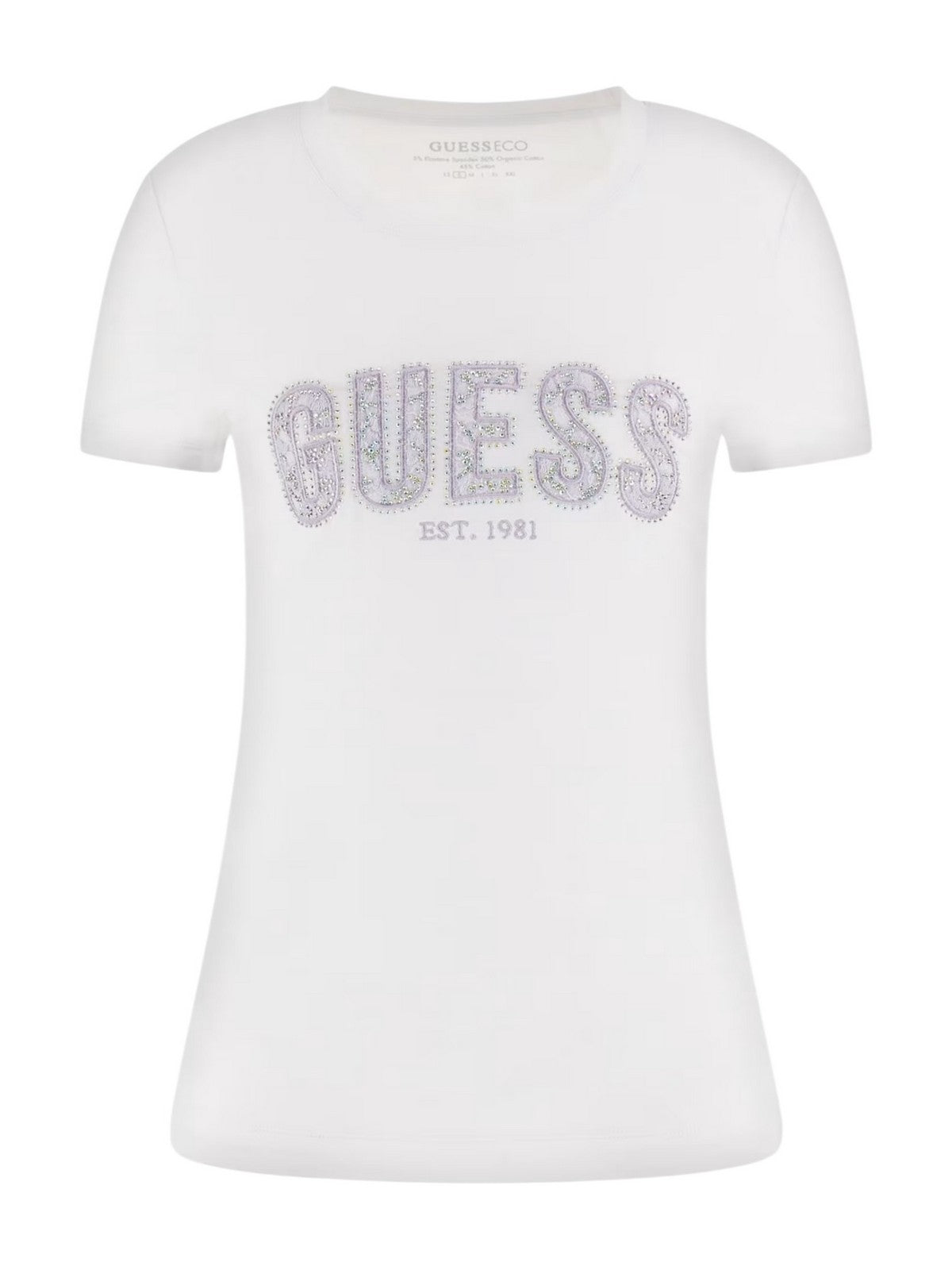GUESS T-shirt Donna CN SS LOGO LACE TEE W5GI04 J1314 G011 Bianco gioboutiqueweb