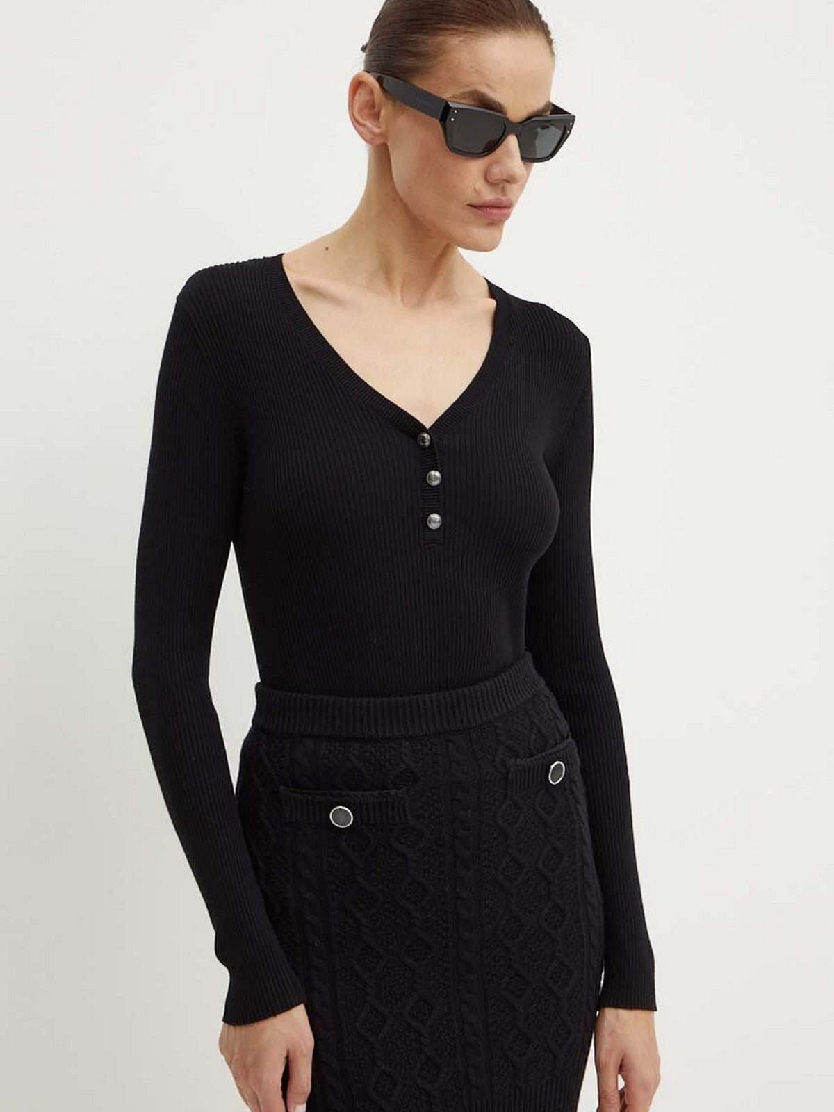 Guess Maglione Woman Blaire VN LS Henley SWTR W4YR16 Z2V62 JBLK BLACK