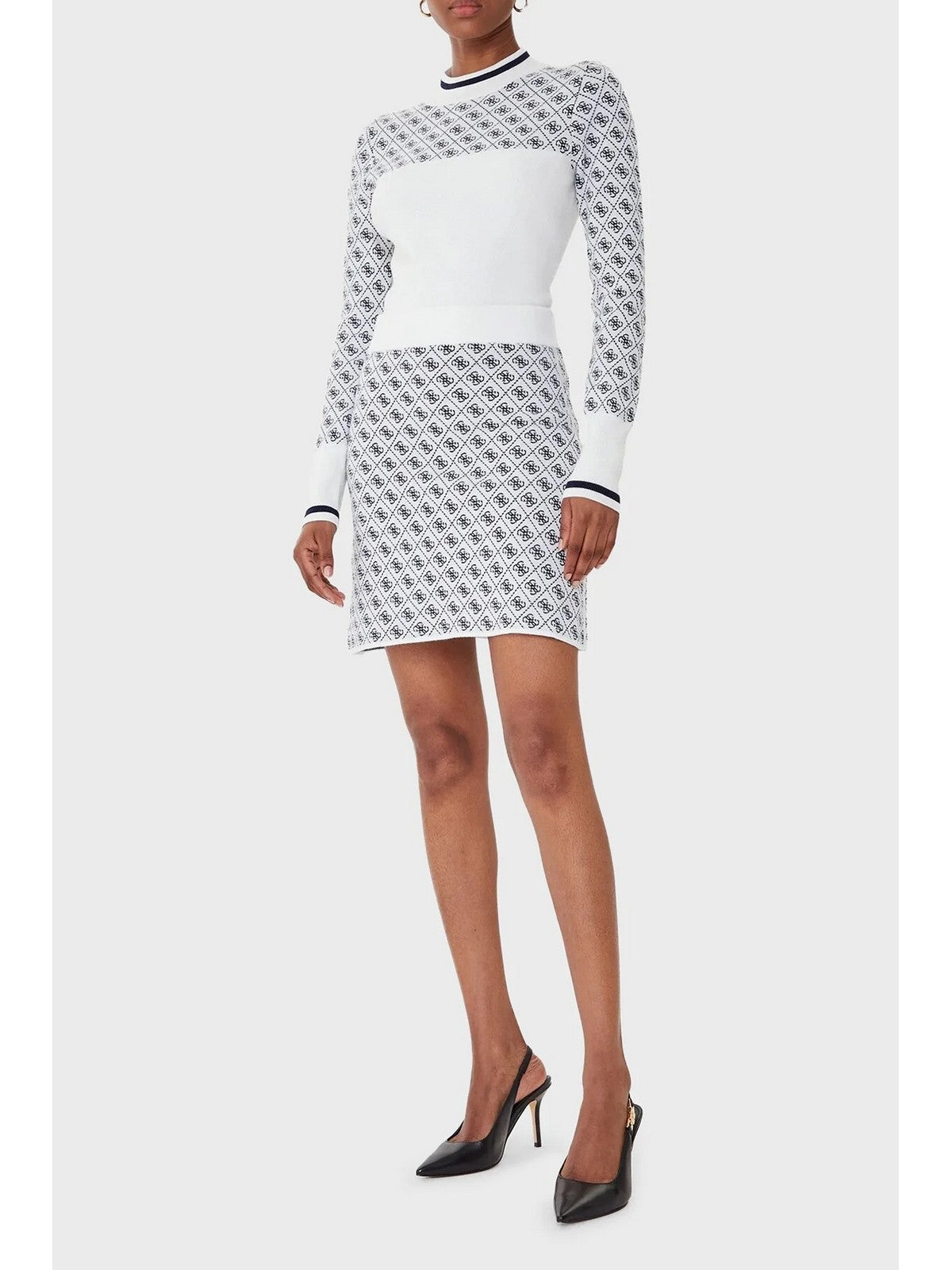 GUESS Maglione Donna LS MOCK NECK AUBREY 4G SWTR W5BR24 Z3JD2 F0YU 4G CREAM AND BLUE