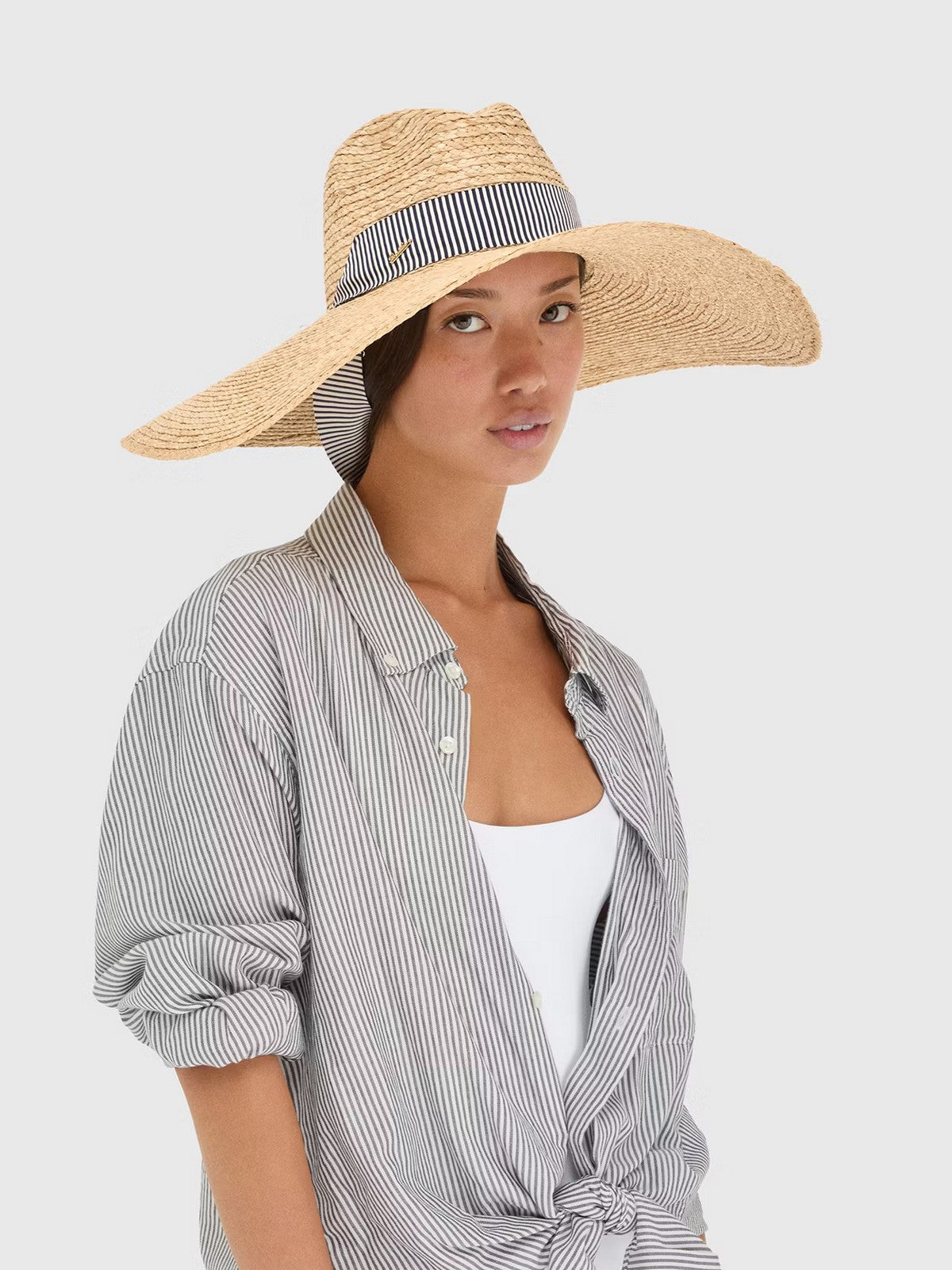 BORSALINO Cappello Donna 4039 00H8 Naturale cinta a rihe bianco/navy gioboutiqueweb