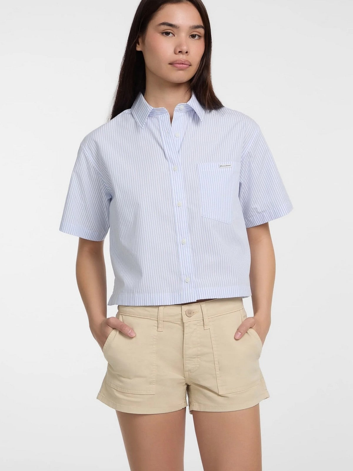 GUESS Camicia Donna GJ SS CAMP COLLAR BOXY SHIRT W5GH98 WH7Q1 FB9A Blu gioboutiqueweb
