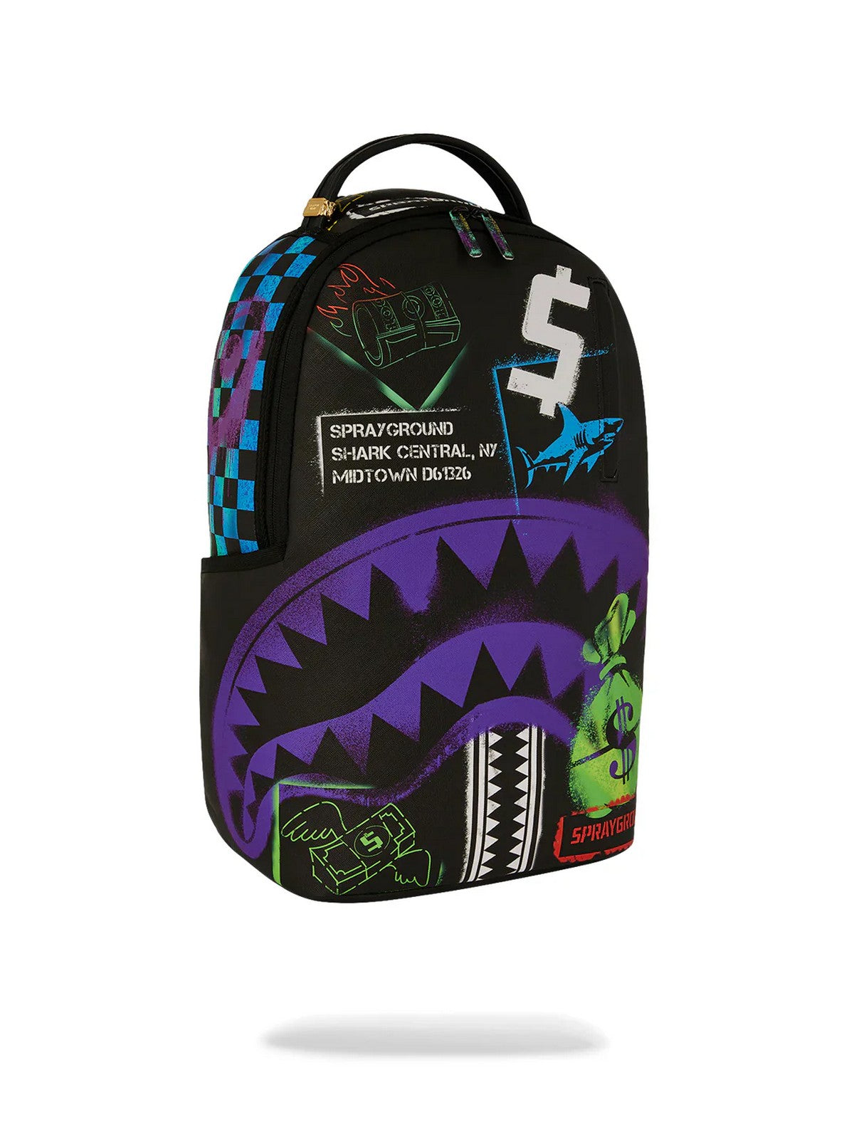SPRAYGROUND Zaino Uomo SHARK CENTRAL STENCILS- BLACK DLXSV BACKPACK 910B7620NSZ Nero gioboutiqueweb