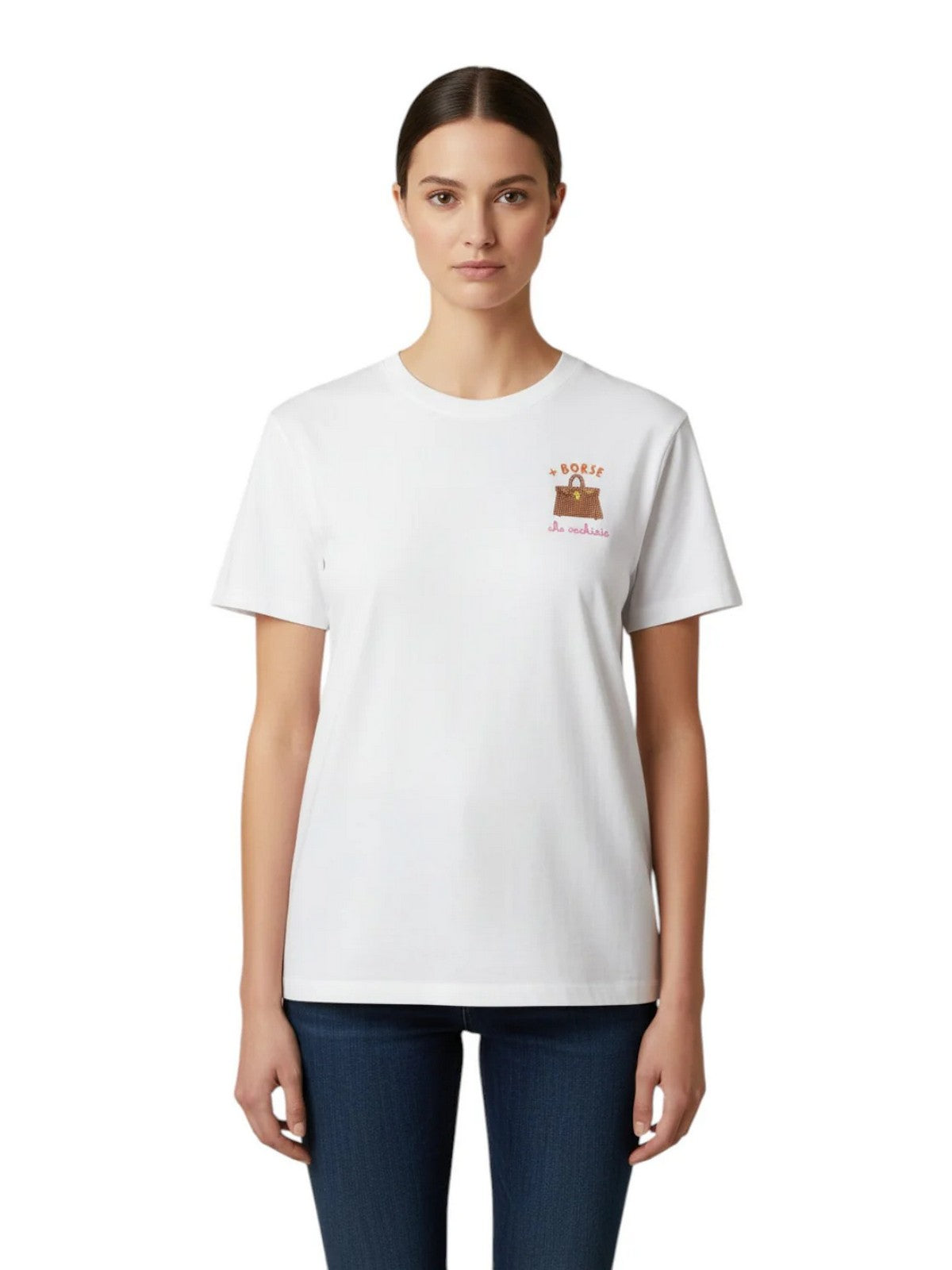 MC2 SAINT BARTH T-shirt Donna EMILIE 08579L BORSE OCCHIAIE 01N STRASS EMB