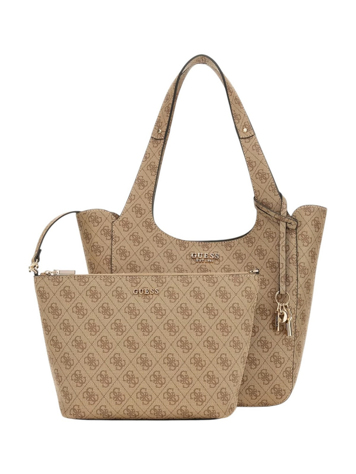 GUESS Calista 2 In 1 Tote Borsa A Tracolla + Borsetta Rimovibile - Latte Logo - 2