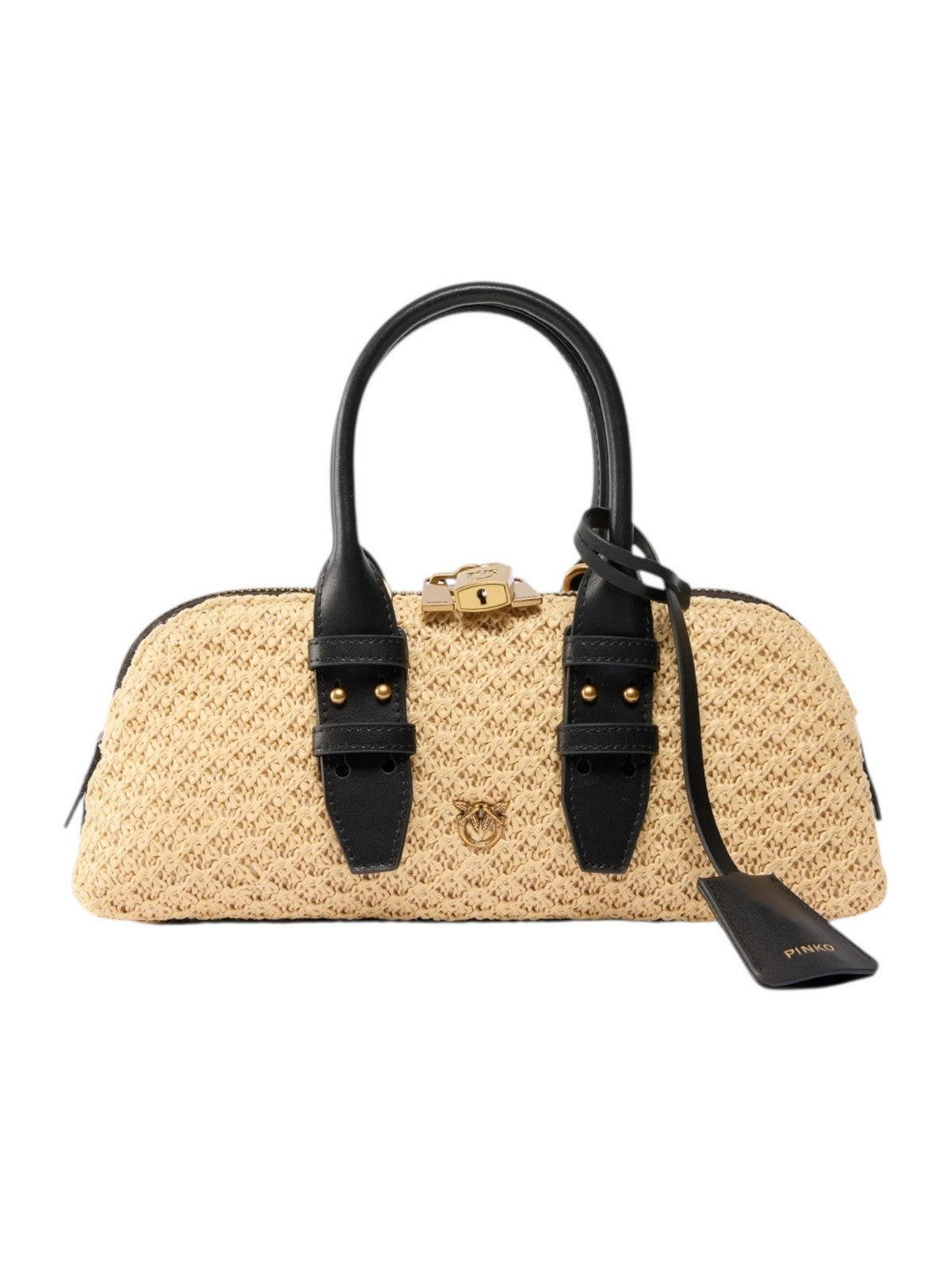 PINKO Borsa Donna BOWLING BAG HORIZONTAL RAFIA + 105334-A1RL C24Q RAFIA/NERO-ANTIQUE GOLD