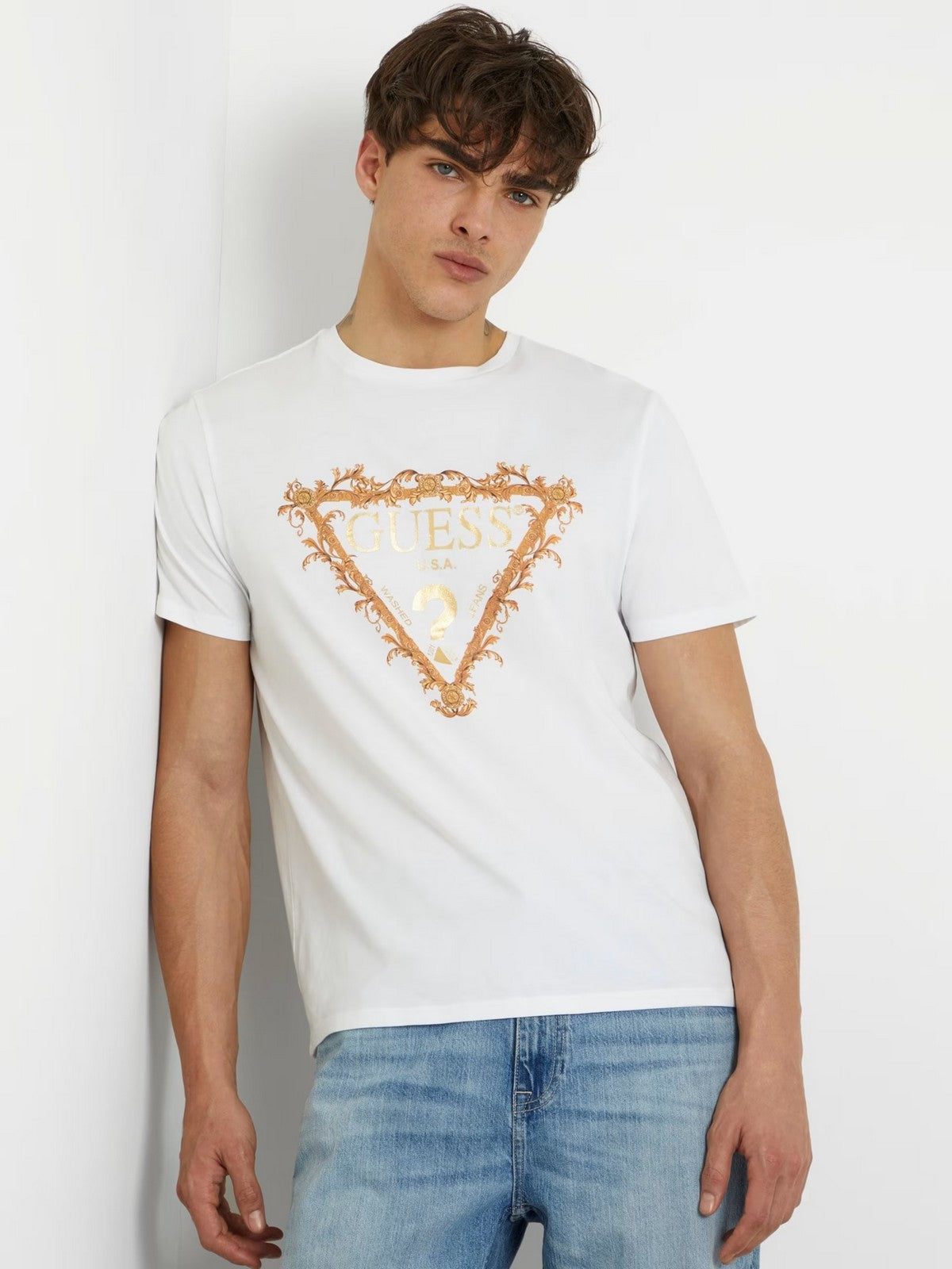 Guess T-shirts and Men's Pole BSC Guess Tri Scar M4ri62 K9rm1 G011 White