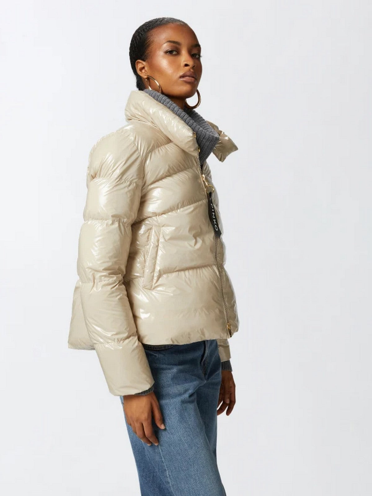 PINKO Piumino Donna Mirco Caban Crystal Nylon Con 101598-A11K D05 Beige gioboutiqueweb