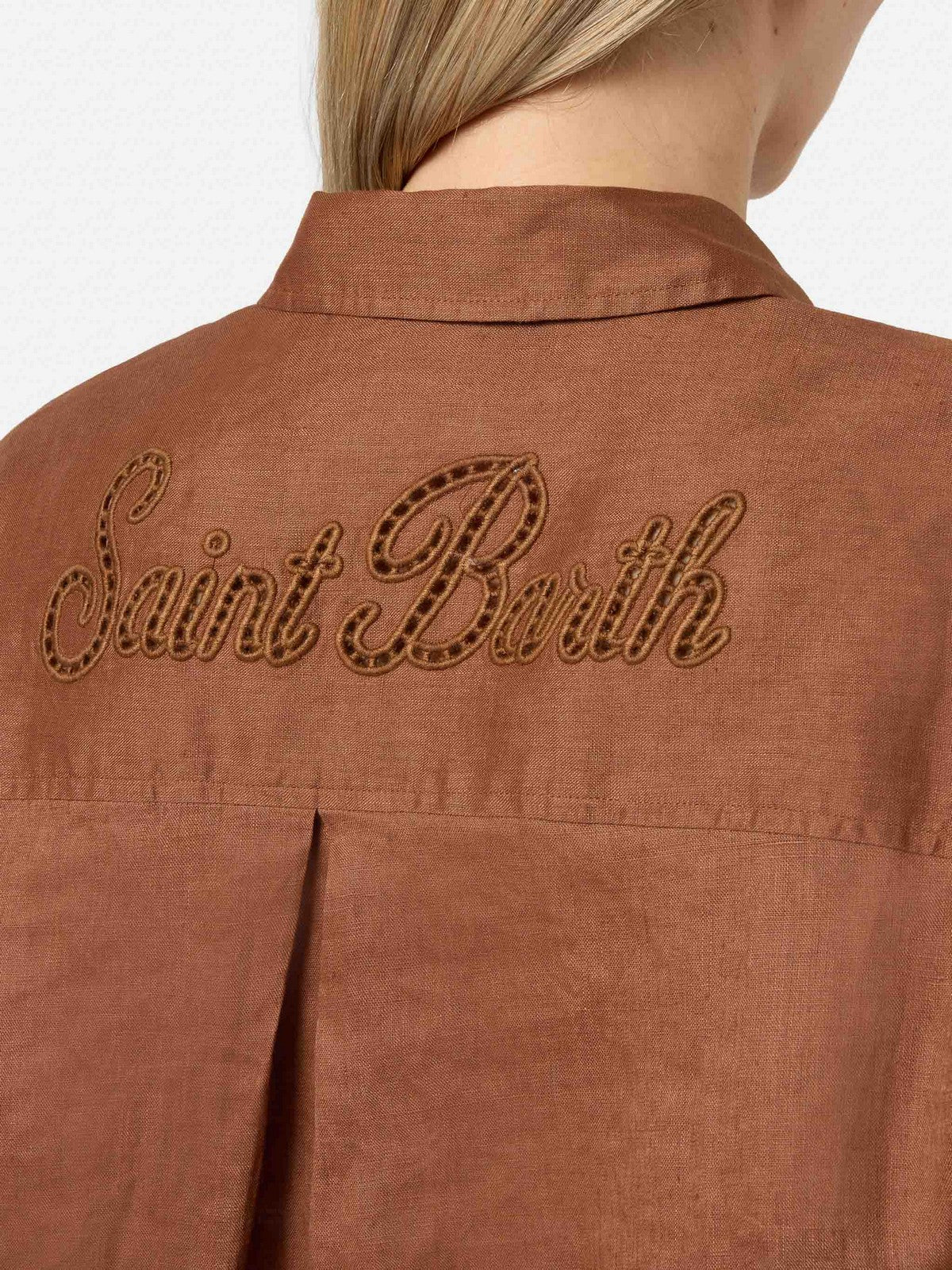 MC2 SAINT BARTH Camicia Donna CRISTAL POCKET 08806L LINEN SB HOLED 18 EMB