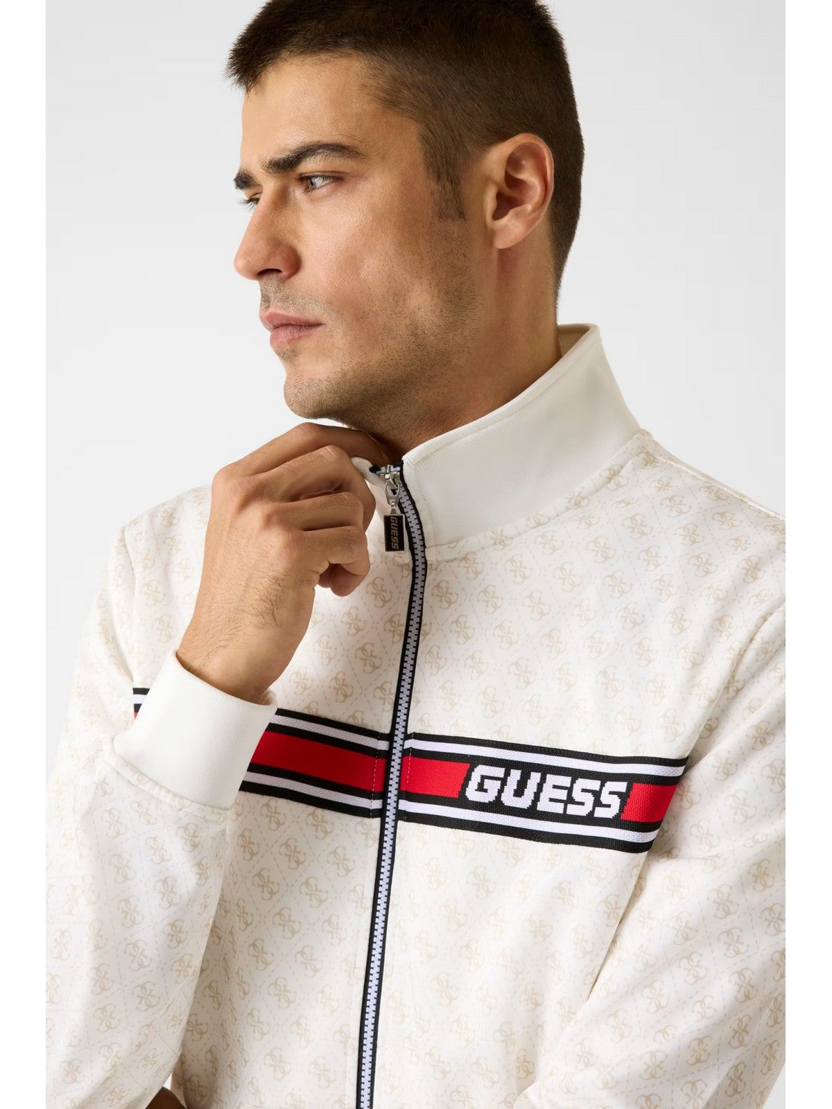 GUESS SPORT Felpa Uomo KORBIN FULL ZIP TRACKSUIT Z2BQ06 K7122 P05N 4G AOP PURE WHITE