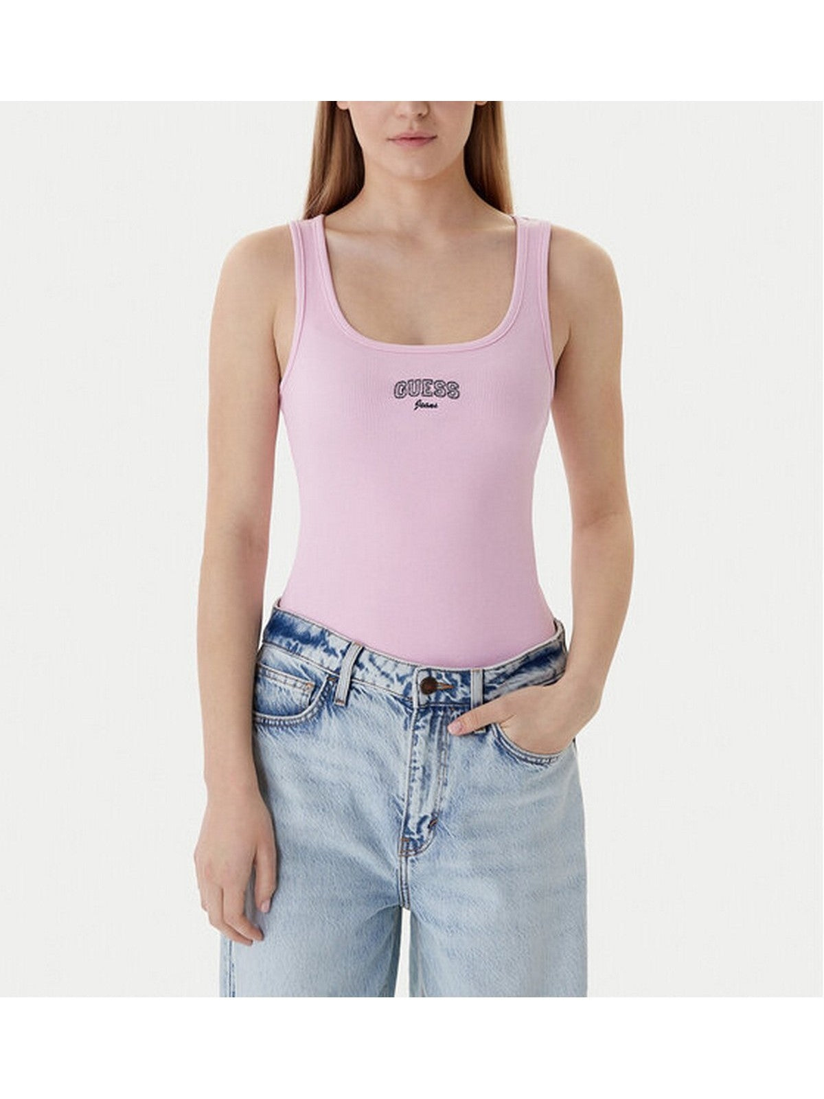 GUESS Canotta Donna GJ TANK TOP SLIM RIB EMBRO W6RP20 KA0H1 G65F SOFT ROSE
