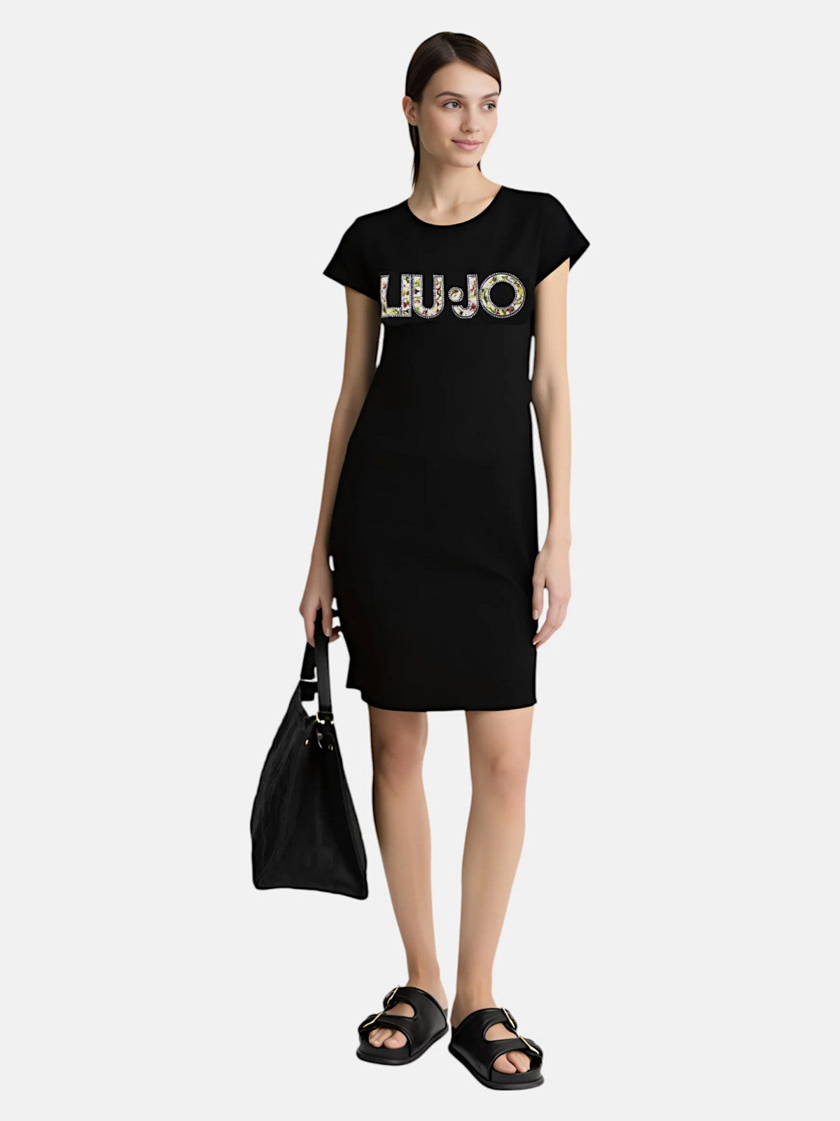 LIU JO BEACHWEAR Abito Donna VA5194JS003 W9449 NERO/FLOWERS gioboutiqueweb