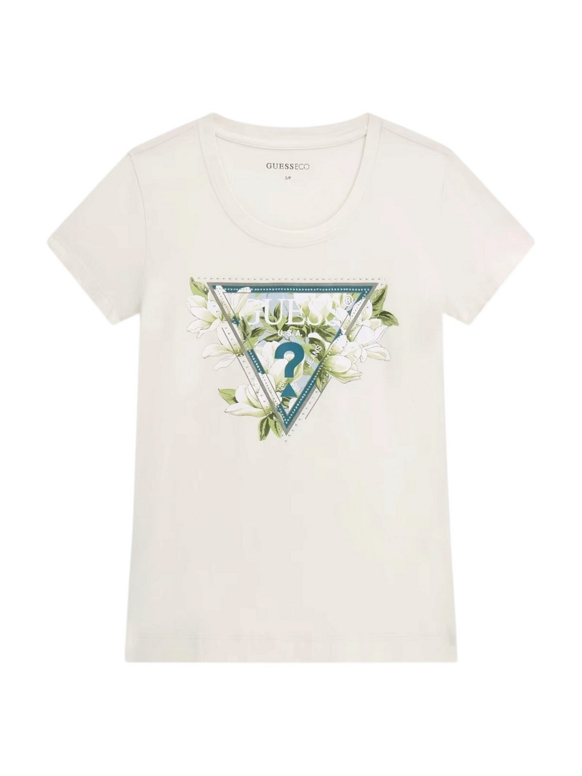 GUESS T-shirt Donna SS CN CAMELIA TRIANGLE TEE W6RI35 J1314 G012 CREAM WHITE